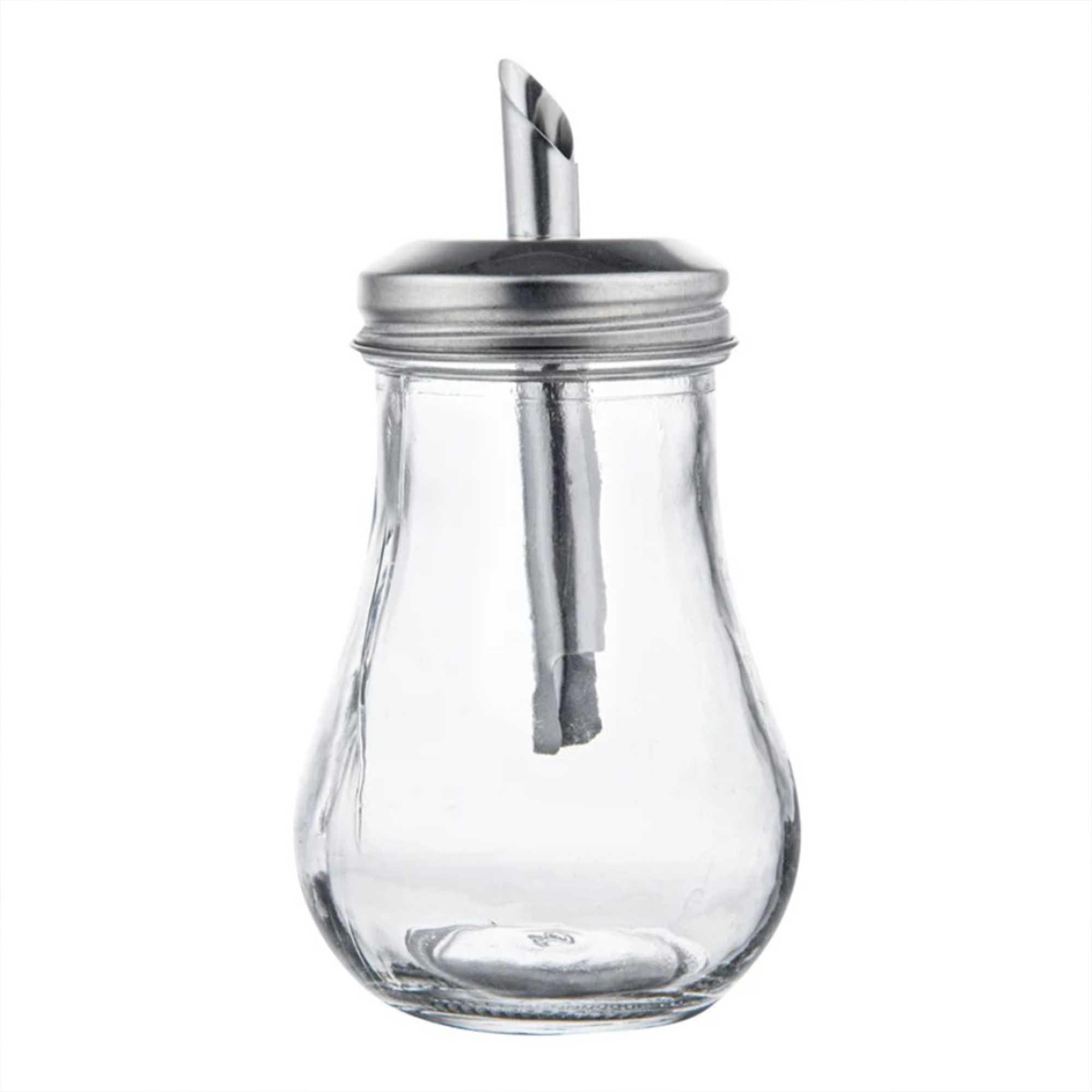 Chef 101 6 oz Glass Sauce / Sugar Pourer - with Spout Lid - 2 3/4" x 2 3/4" x 5 1/4" - 1 count box
