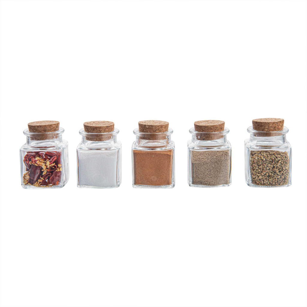 Chef 101 2 oz Square Clear Glass Herb Storage Jar - with Cork Lid - 1 1/2" x 1 1/2" x 2" - 10 count box