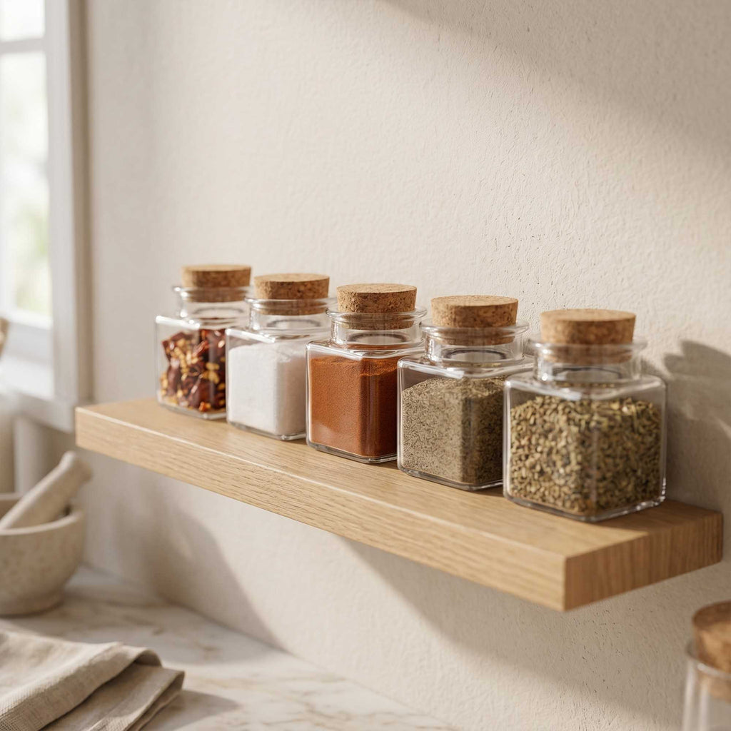 Chef 101 2 oz Square Clear Glass Herb Storage Jar - with Cork Lid - 1 1/2" x 1 1/2" x 2" - 10 count box