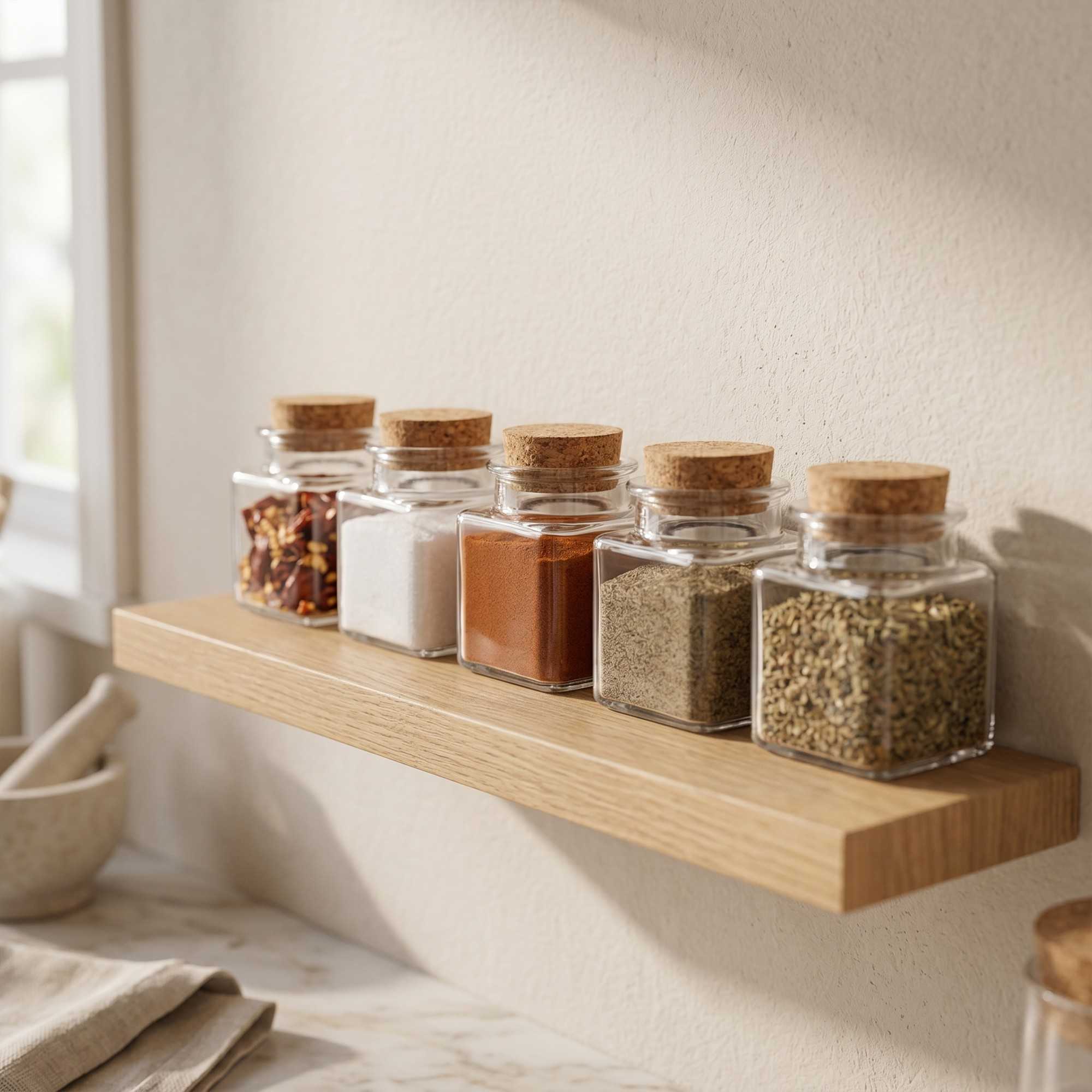 Chef 101 2 oz Square Clear Glass Herb Storage Jar - with Cork Lid - 1 1/2" x 1 1/2" x 2" - 10 count box