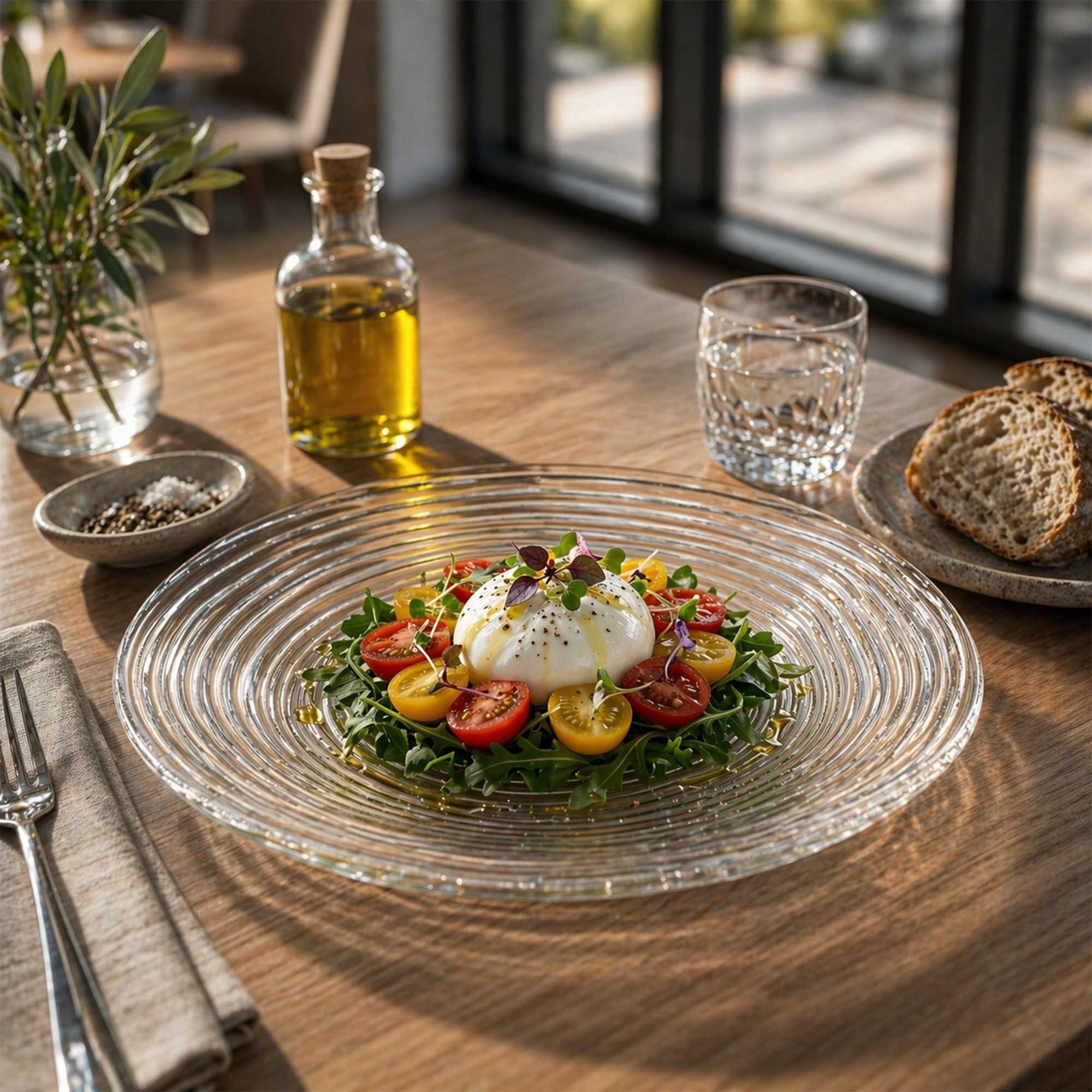 Vetri Round Clear Glass Swirl Plate - 9 1/2" x 9 1/2" x 3/4" - 1 count box