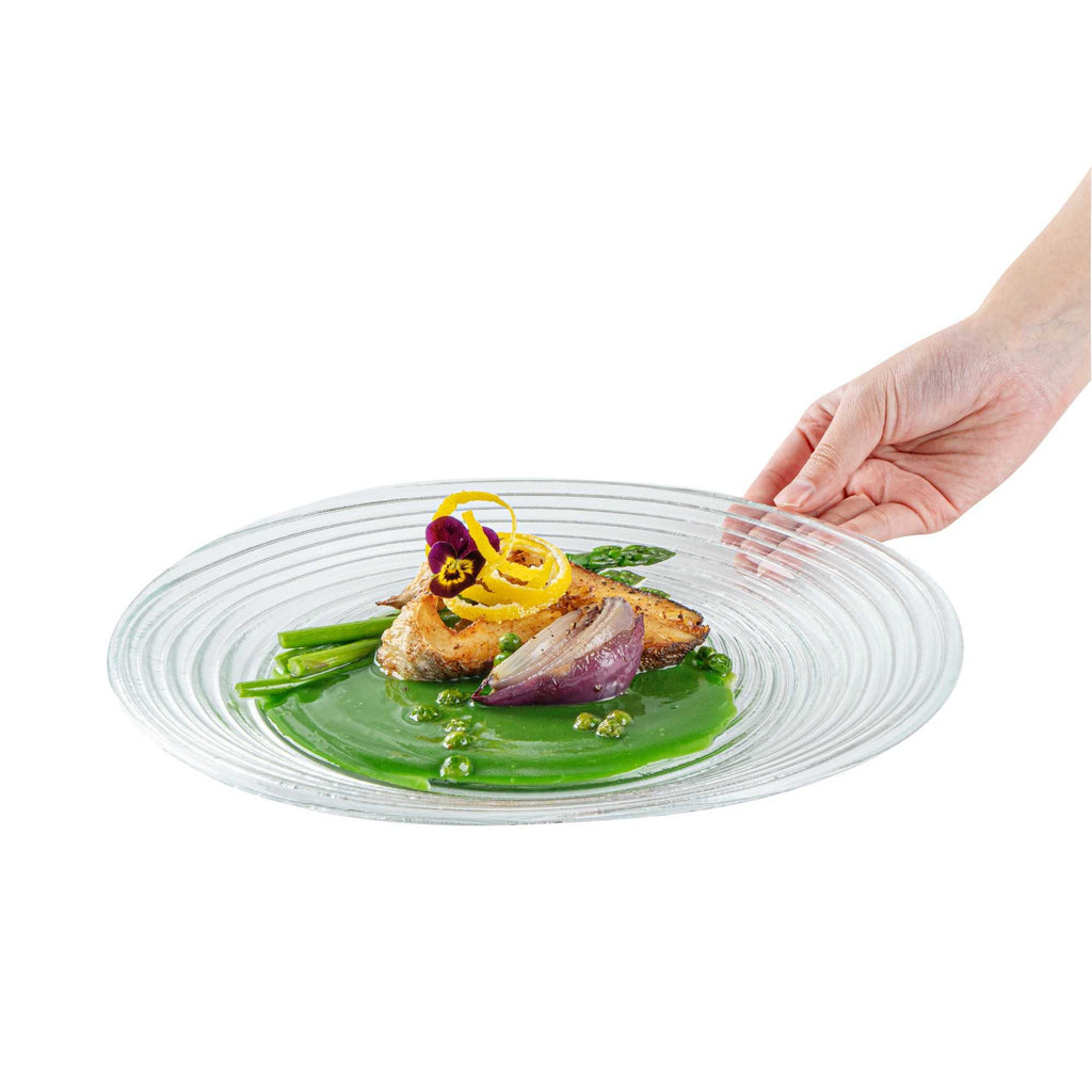Vetri Round Clear Glass Swirl Plate - 11 3/4" x 11 3/4" x 1 1/4" - 6 count box