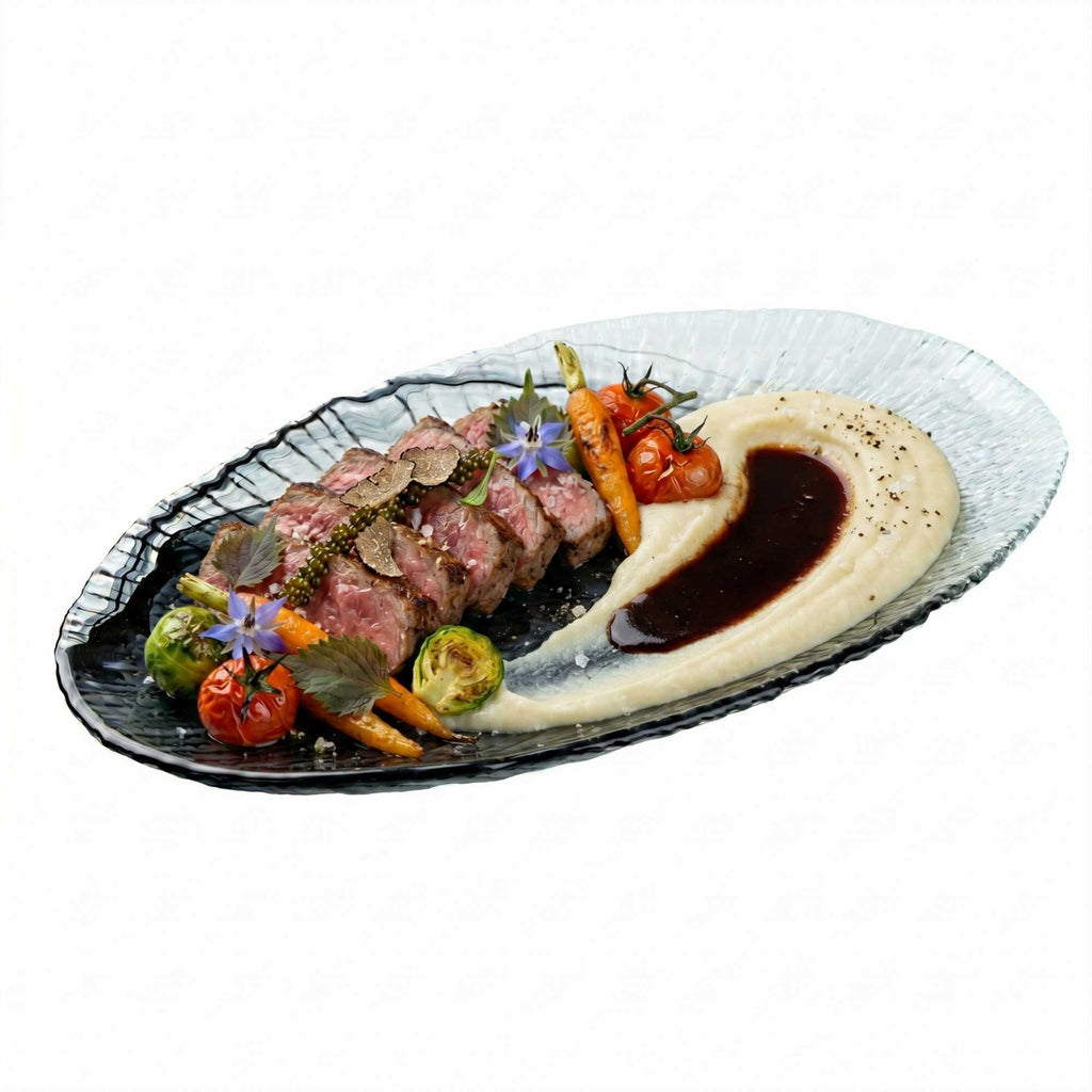 Vetri Oval Black Glass Focus Serving Plate - 15" x 9 3/4" x 1 1/4" - 6 count box