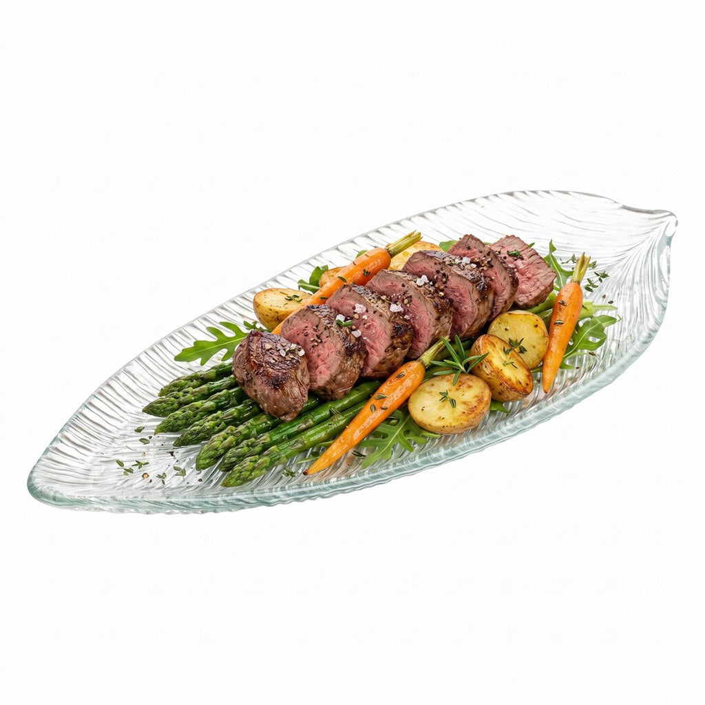 Vetri Clear Glass Leaf Serving Plate - 17" x 7 3/4" x 1 1/4" - 6 count box