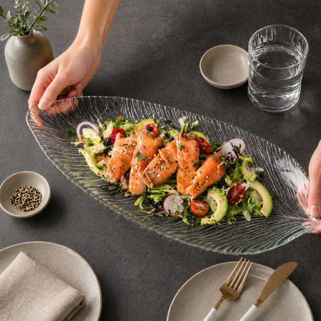 Vetri Clear Glass Leaf Serving Plate - 17" x 7 3/4" x 1 1/4" - 6 count box