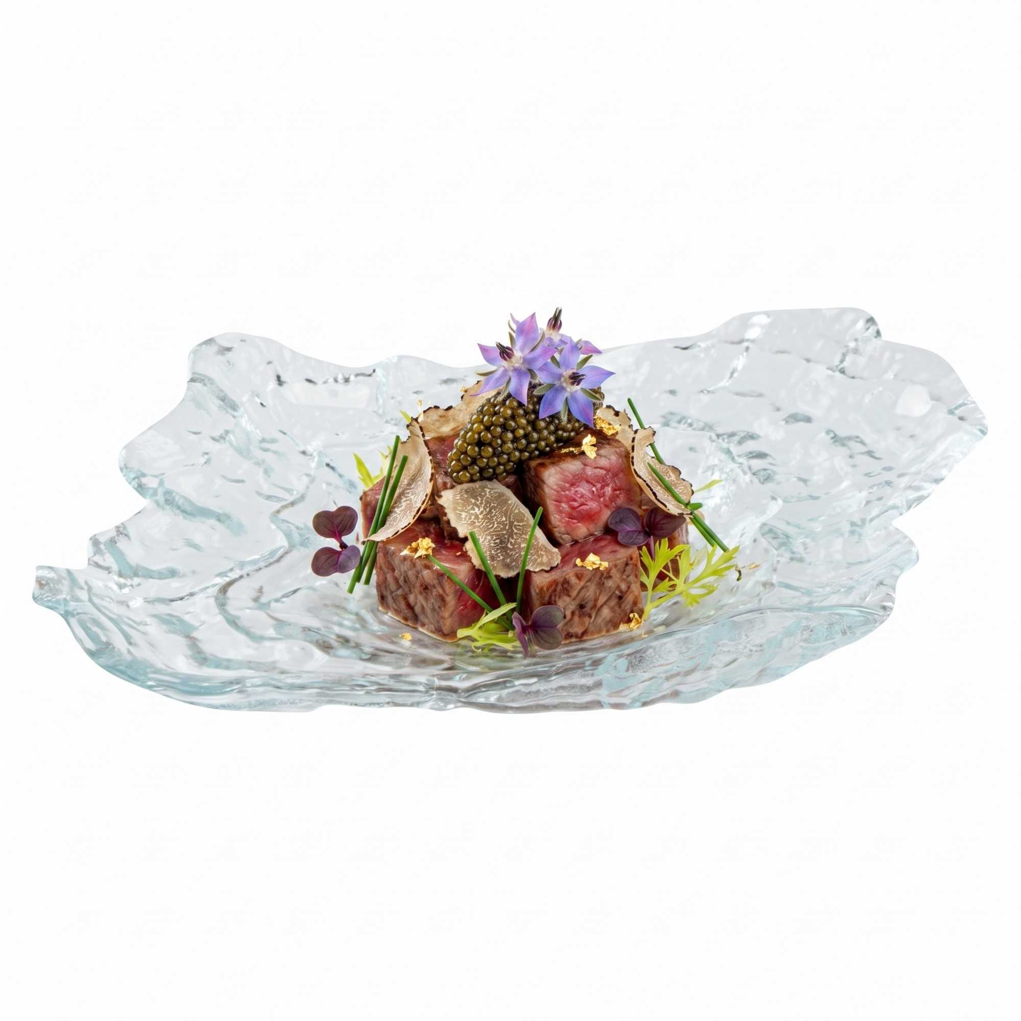 Vetri Abstract Clear Glass Seashell Serving Plate - 8 3/4" x 6 3/4" x 1 3/4" - 6 count box