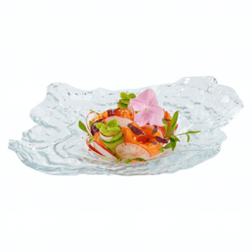 Vetri Abstract Clear Glass Seashell Serving Plate - 8 3/4" x 6 3/4" x 1 3/4" - 6 count box