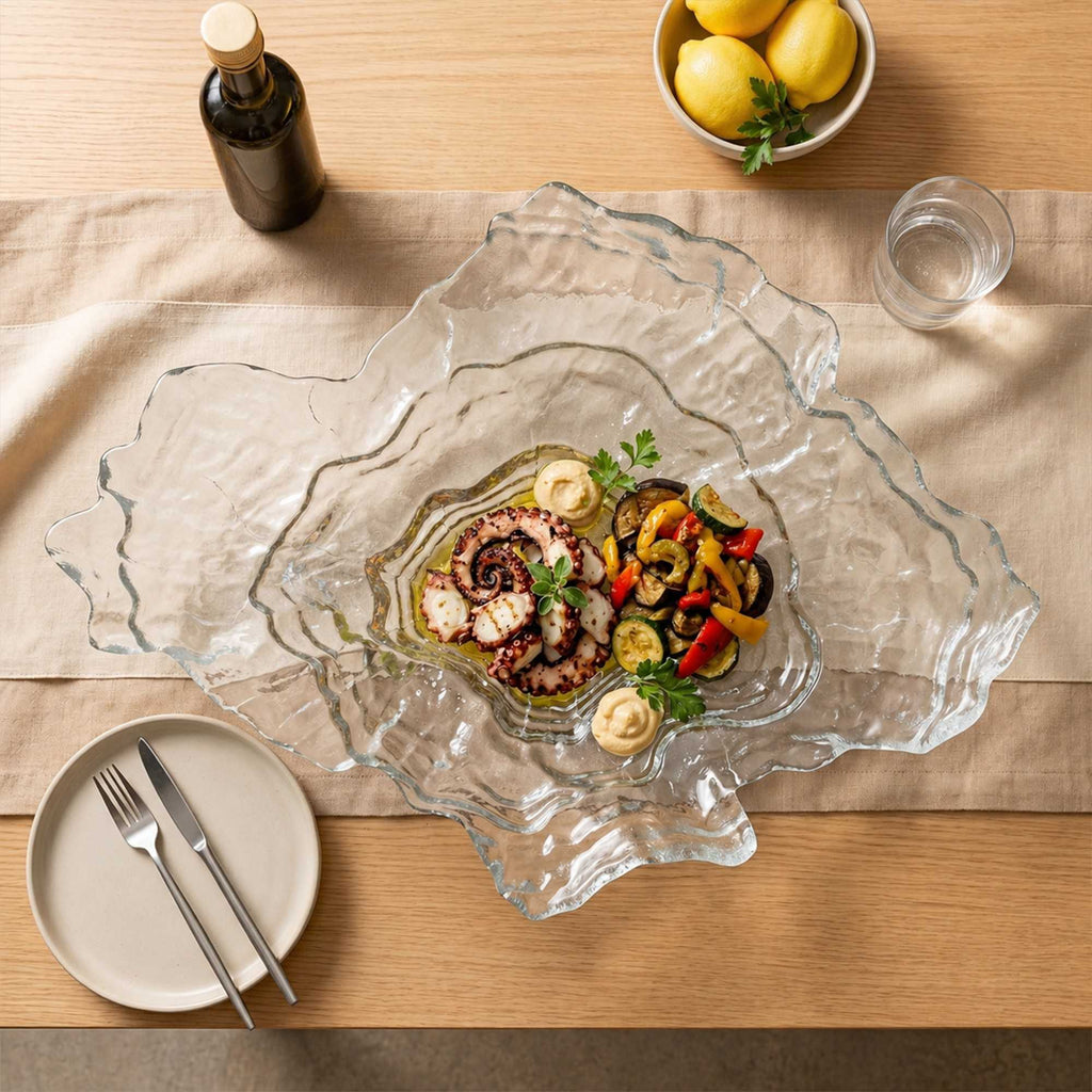 Vetri Abstract Clear Glass Seashell Serving Plate - 18" x 13 1/2" x 3 3/4" - 1 count box