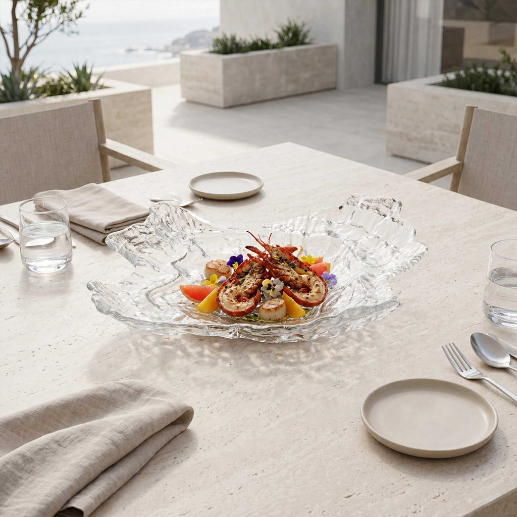 Vetri Abstract Clear Glass Seashell Serving Plate - 18" x 13 1/2" x 3 3/4" - 4 count box