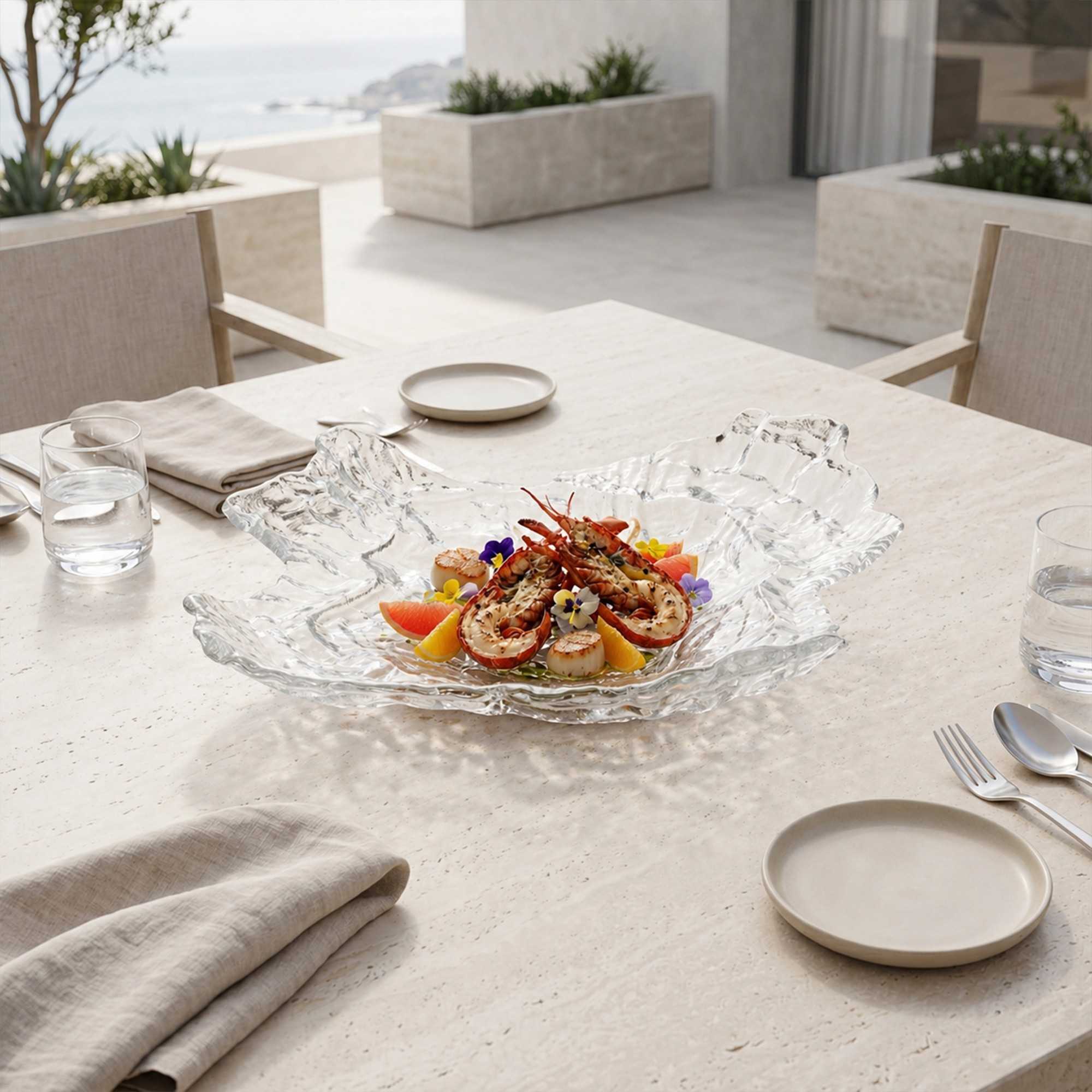 Vetri Abstract Clear Glass Seashell Serving Plate - 18" x 13 1/2" x 3 3/4" - 4 count box