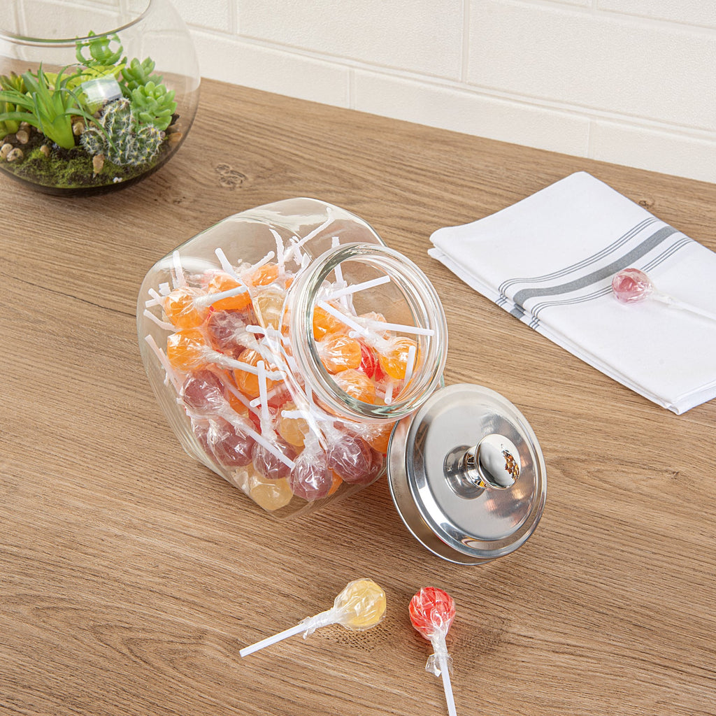 Vetri 0.5 gal Glass Penny Jar - with Chrome Lid - 4" x 4" x 7 1/2" - 1 count box