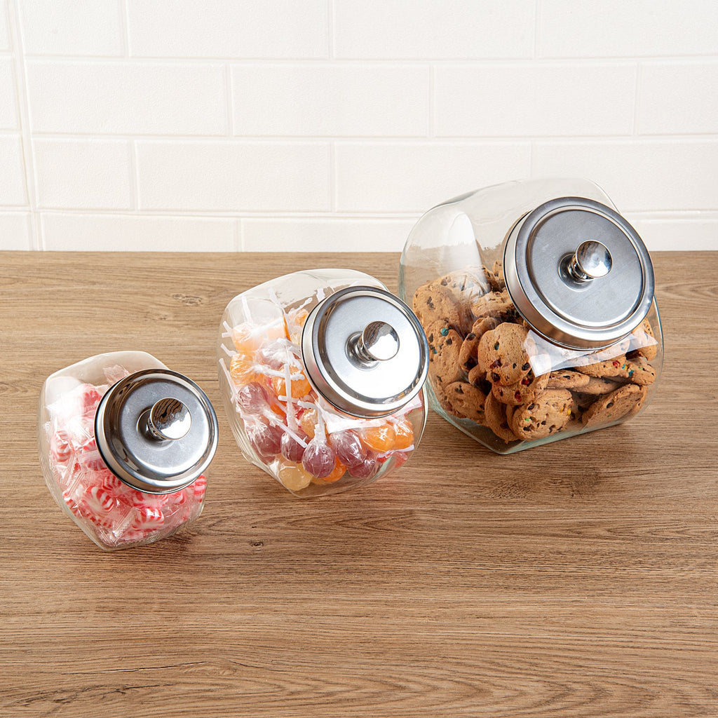 Vetri 0.5 gal Glass Penny Jar - with Chrome Lid - 4" x 4" x 7 1/2" - 1 count box