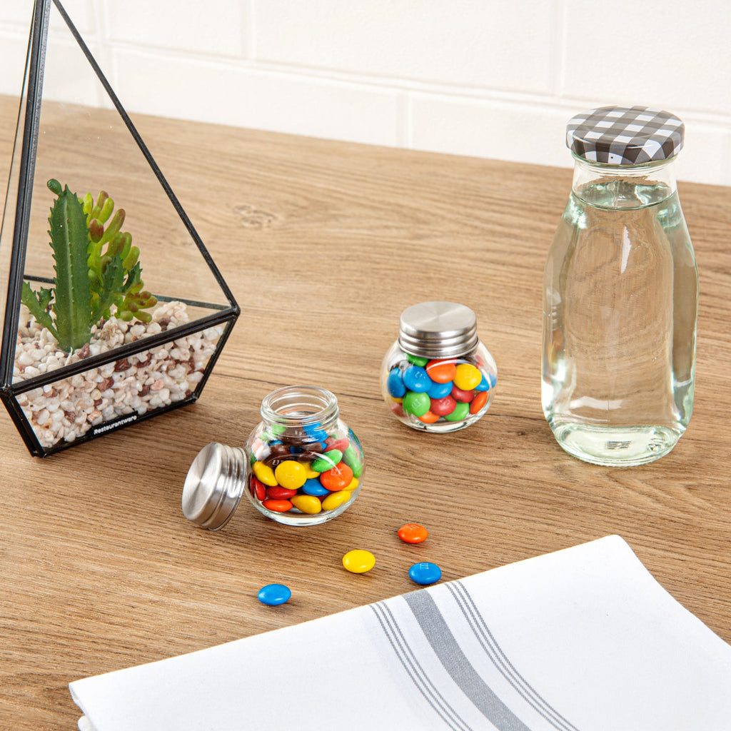 Vetri 2 oz Glass Mini Favor Jar - with Chrome Lid - 2 1/4" x 1 1/2" x 2 1/4" - 10 count box