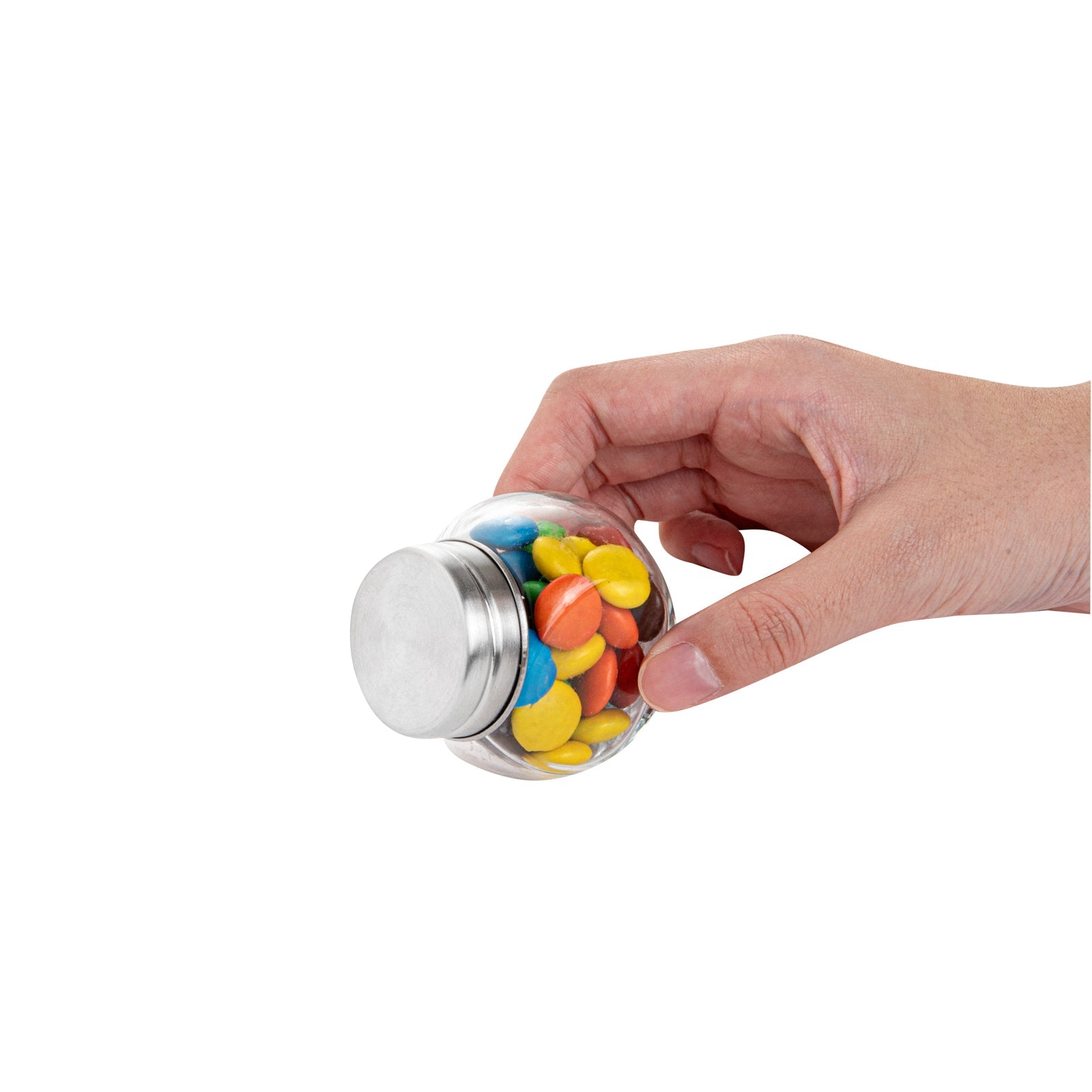 Vetri 2 oz Glass Mini Favor Jar - with Chrome Lid - 2 1/4" x 1 1/2" x 2 1/4" - 100 count box