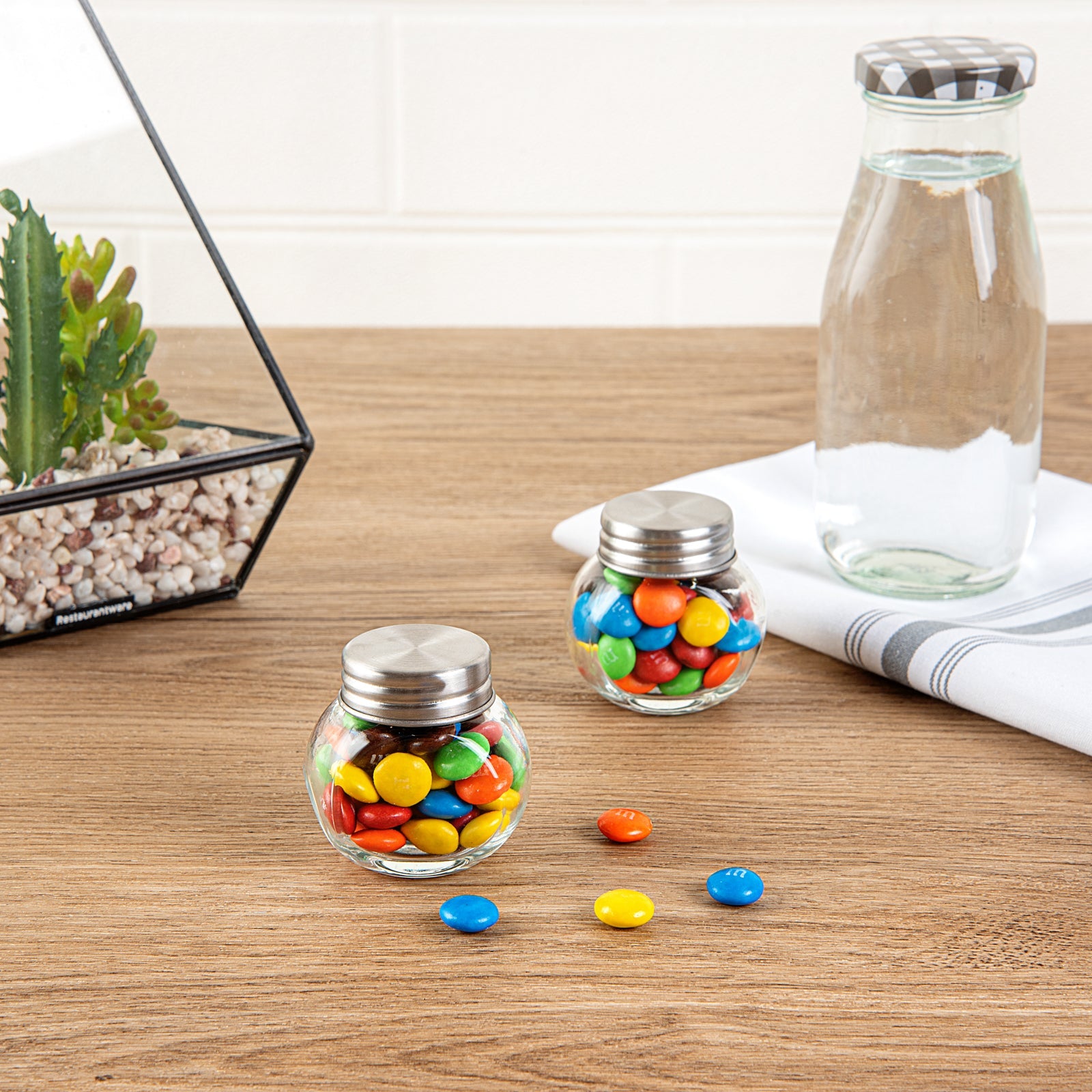 Vetri 2 oz Glass Mini Favor Jar - with Chrome Lid - 2 1/4" x 1 1/2" x 2 1/4" - 100 count box