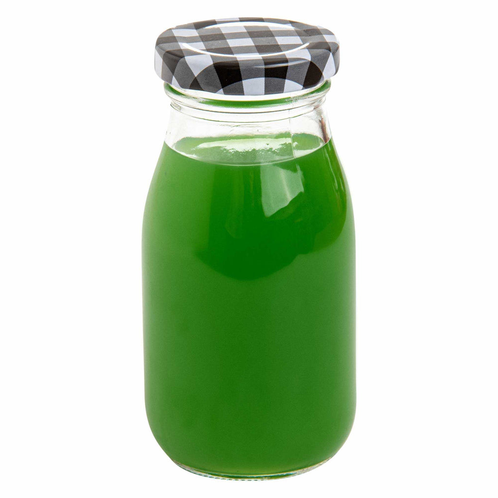 French Countryside 6 oz Glass Bottle - with Black Plaid Lid - 2 1/4" x 2 1/4" x 4 3/4" - 10 count box