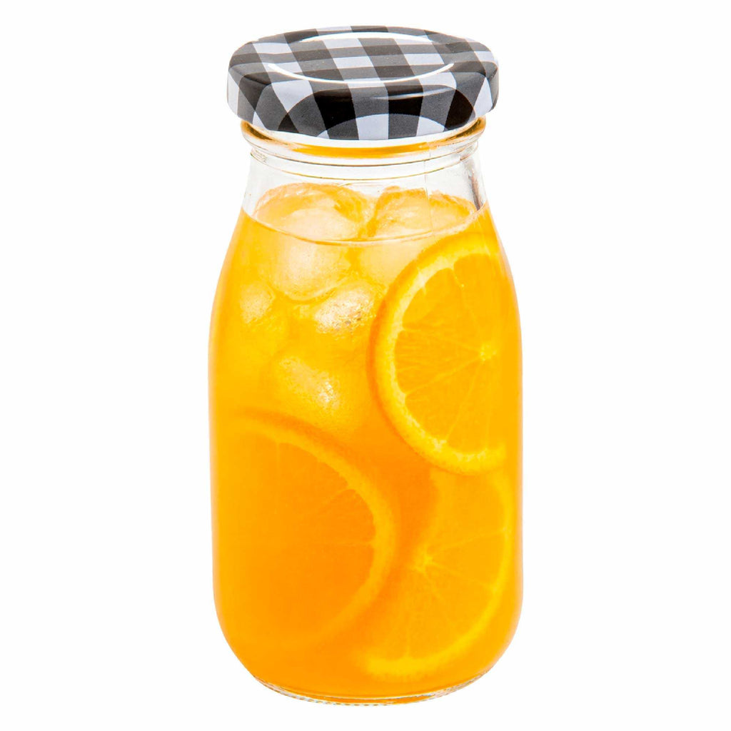 French Countryside 6 oz Glass Bottle - with Black Plaid Lid - 2 1/4" x 2 1/4" x 4 3/4" - 10 count box