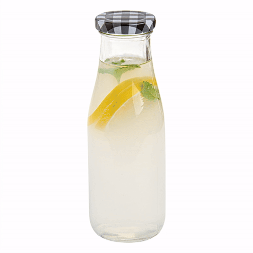 French Countryside 15 oz Glass Bottle - with Black Plaid Lid - 2 1/2" x 2 1/2" x 7 1/2" - 10 count box