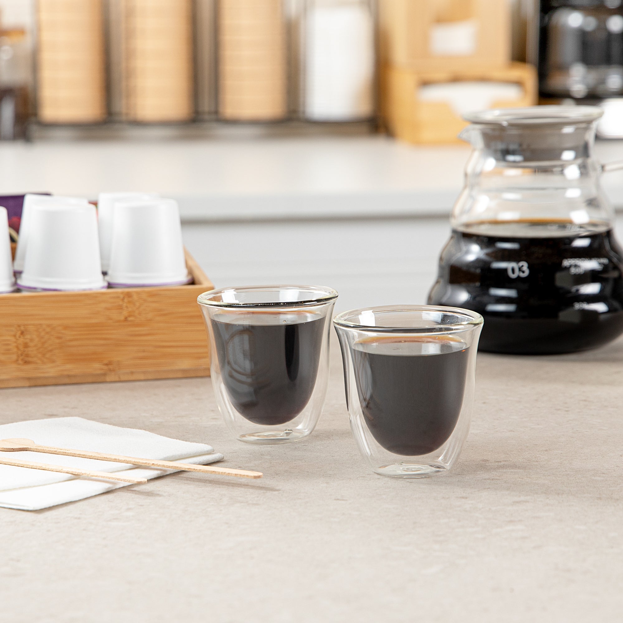 Forma Professional 3 oz Shot Glass / Espresso Cup - Double Wall, Borosilicate - 2 1/2'' x 2 1/2'' x 2 1/2'' - 2 count box