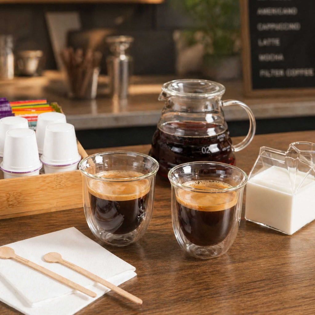 Forma Professional 7 oz Glass Coffee Cup - Double Wall, Borosilicate - 3 1/2'' x 3 1/2'' x 3 3/4'' - 2 count box