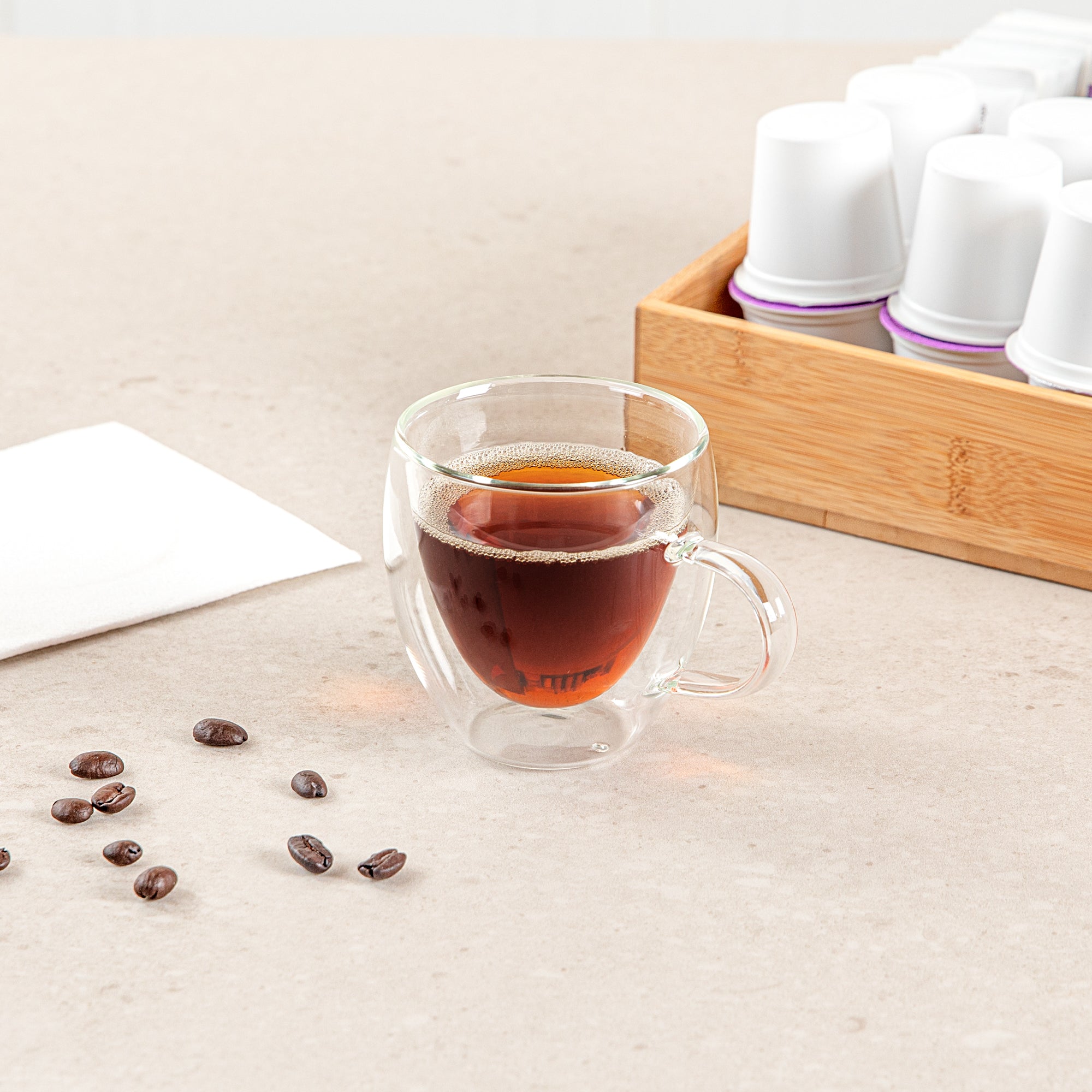 Forma Professional 5 oz Glass Coffee Cup - Double Wall, Borosilicate, with Handle - 2 1/2'' x 2 1/2'' x 3 1/4'' - 2 count box