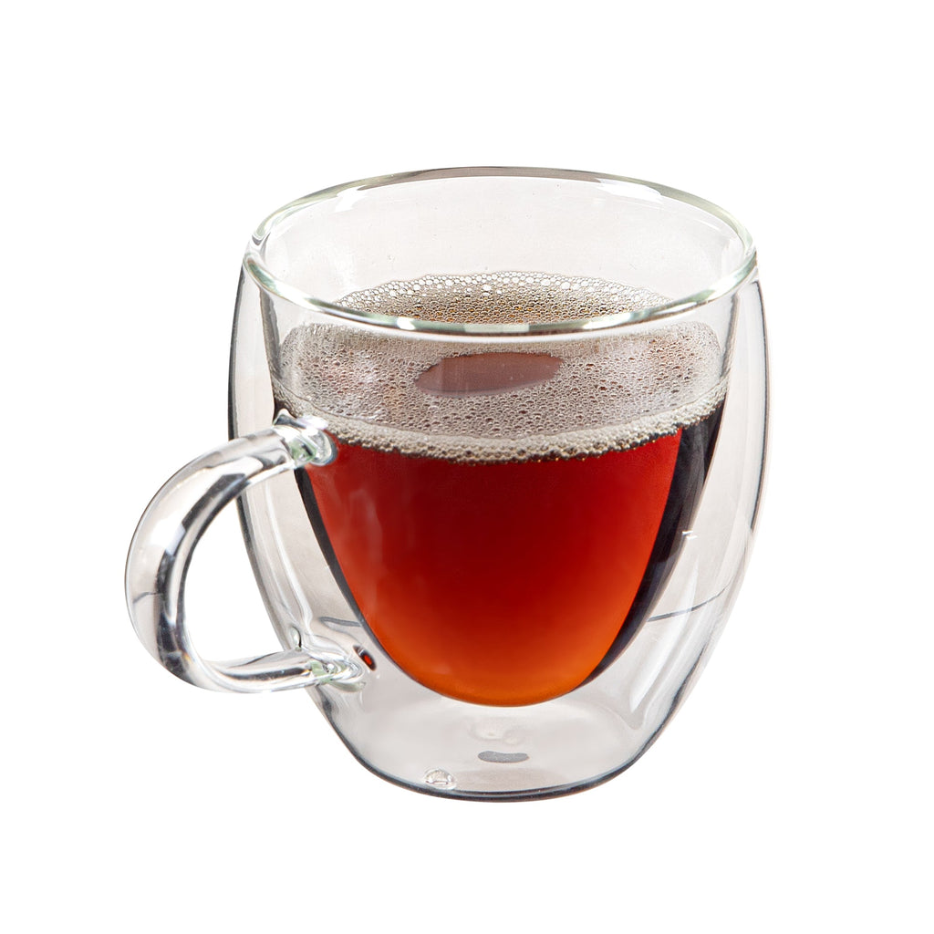 Forma Professional 5 oz Glass Coffee Cup - Double Wall, Borosilicate, with Handle - 2 1/2'' x 2 1/2'' x 3 1/4'' - 2 count box
