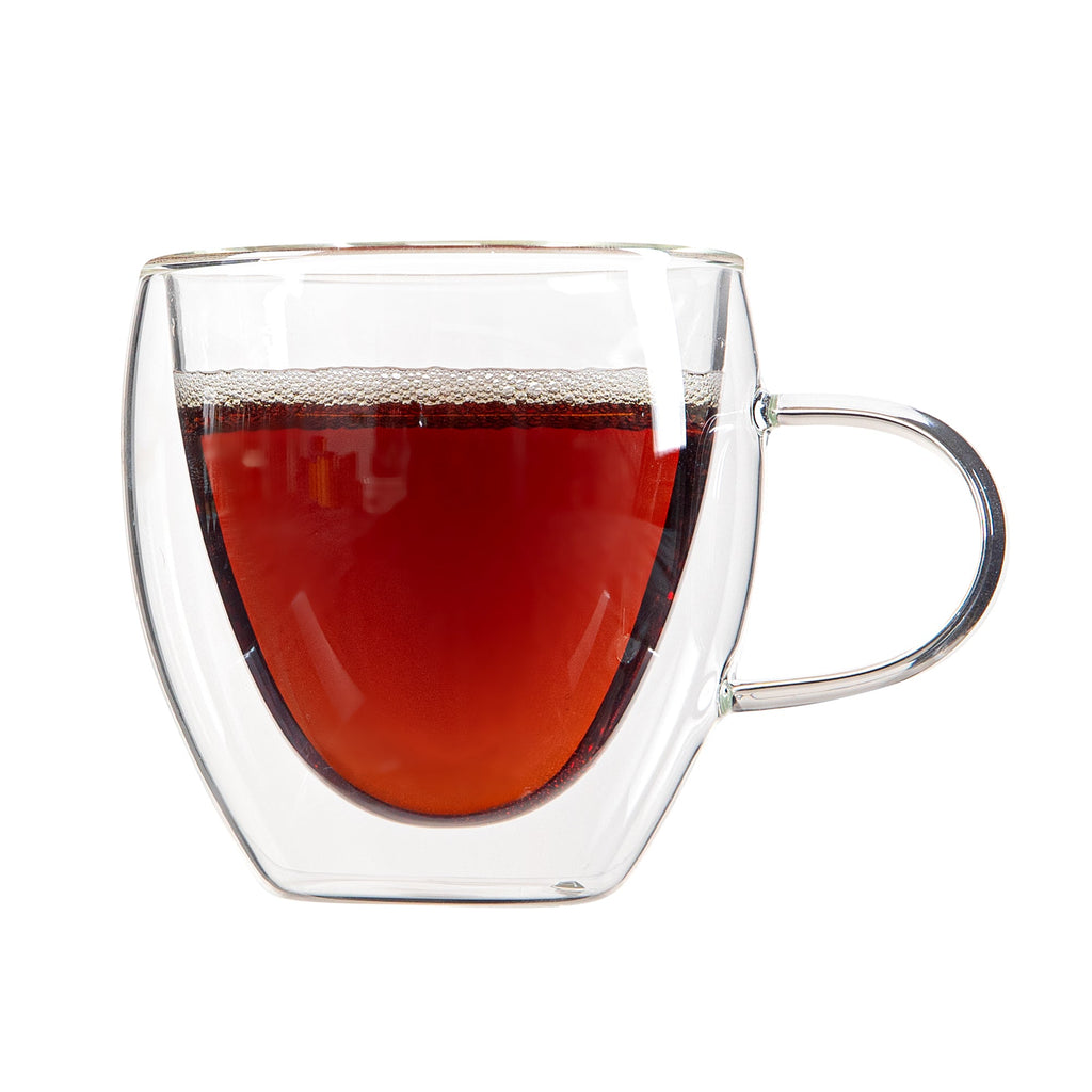 Forma Professional 5 oz Glass Coffee Cup - Double Wall, Borosilicate, with Handle - 2 1/2'' x 2 1/2'' x 3 1/4'' - 2 count box