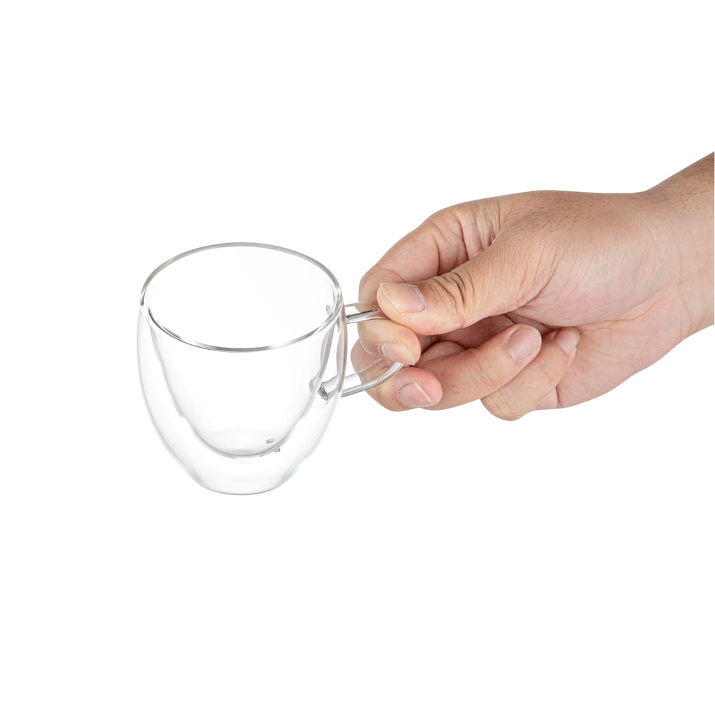 Forma Professional 5 oz Glass Coffee Cup - Double Wall, Borosilicate, with Handle - 2 1/2'' x 2 1/2'' x 3 1/4'' - 2 count box