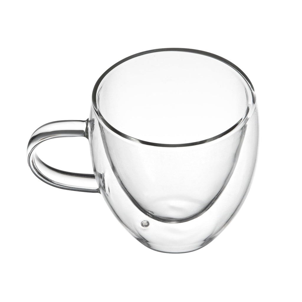 Forma Professional 5 oz Glass Coffee Cup - Double Wall, Borosilicate, with Handle - 2 1/2'' x 2 1/2'' x 3 1/4'' - 2 count box