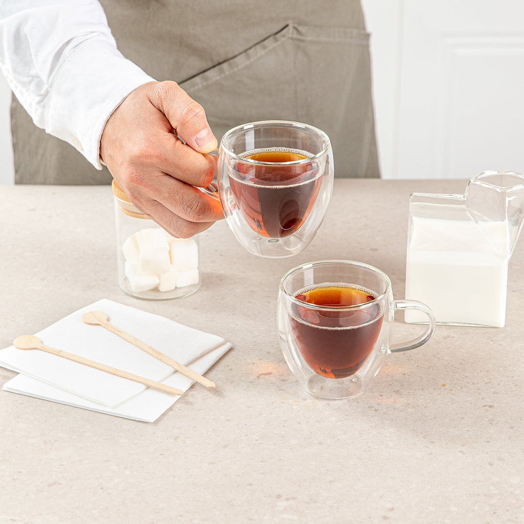 Forma Professional 5 oz Glass Coffee Cup - Double Wall, Borosilicate, with Handle - 2 1/2'' x 2 1/2'' x 3 1/4'' - 2 count box
