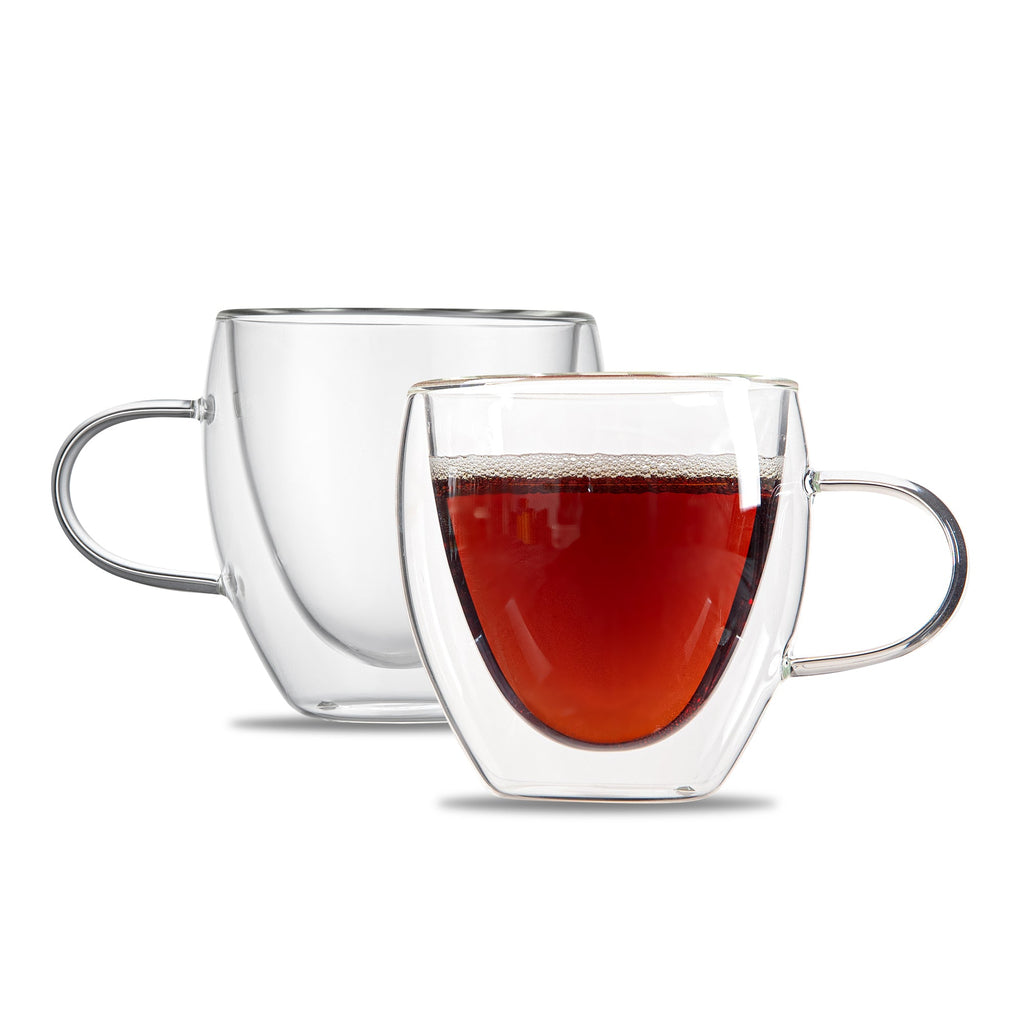 Forma Professional 5 oz Glass Coffee Cup - Double Wall, Borosilicate, with Handle - 2 1/2'' x 2 1/2'' x 3 1/4'' - 12 count box