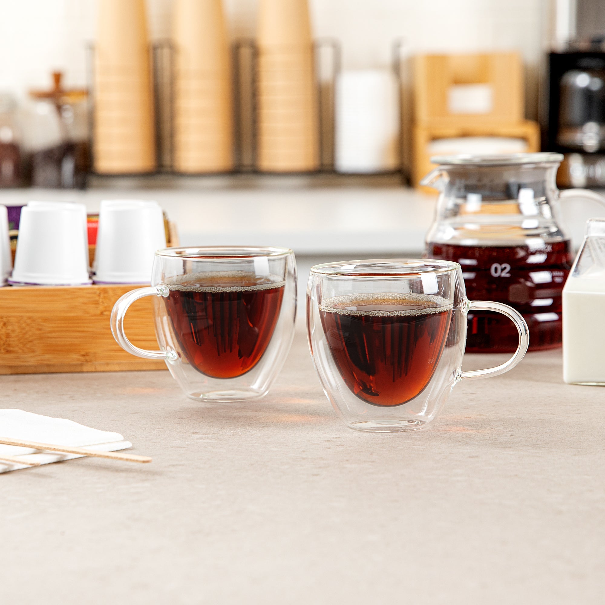 Forma Professional 5 oz Glass Coffee Cup - Double Wall, Borosilicate, with Handle - 2 1/2'' x 2 1/2'' x 3 1/4'' - 12 count box