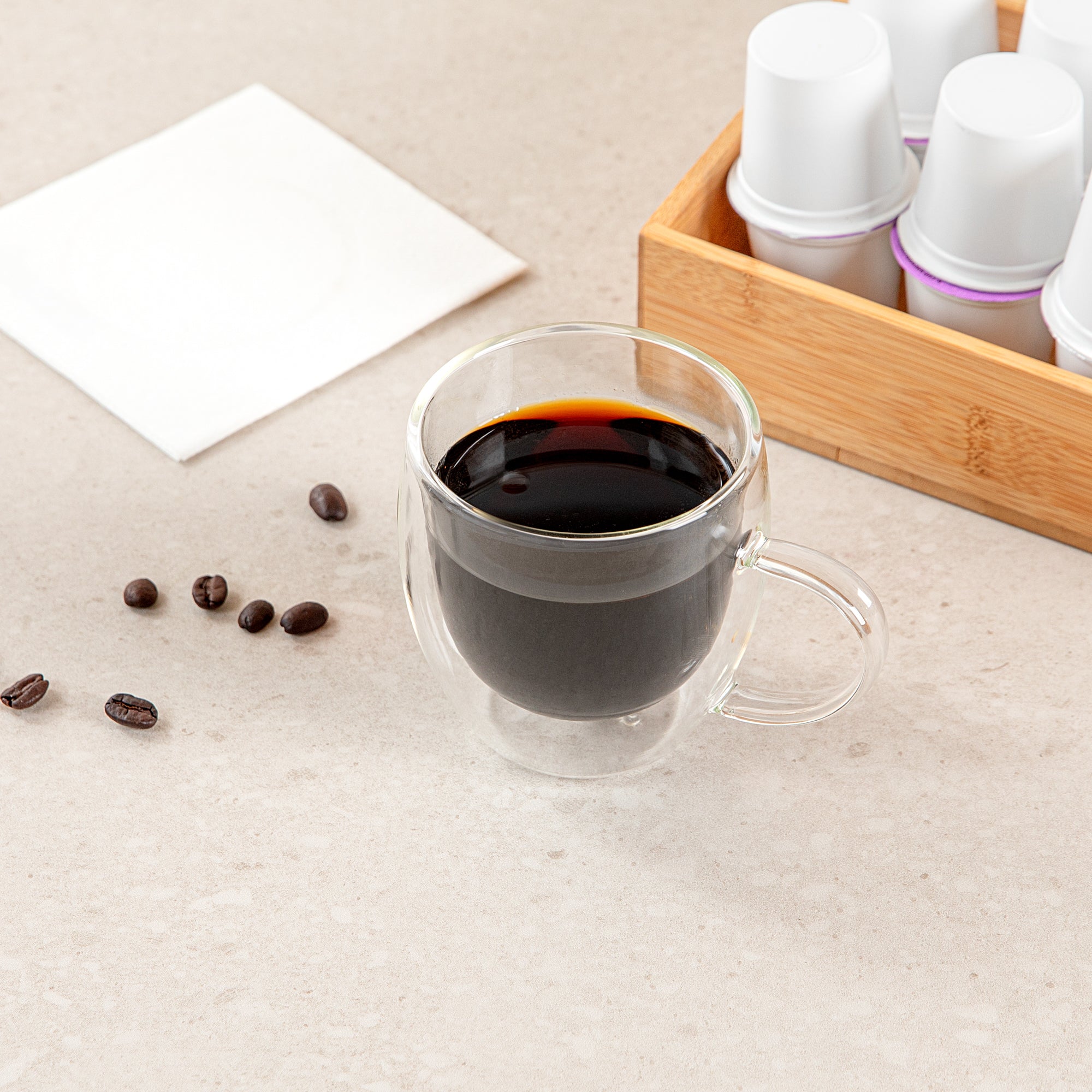 Forma Professional 8 oz Glass Coffee Cup - Double Wall, Borosilicate, with Handle - 3'' x 3'' x 3 1/2'' - 2 count box