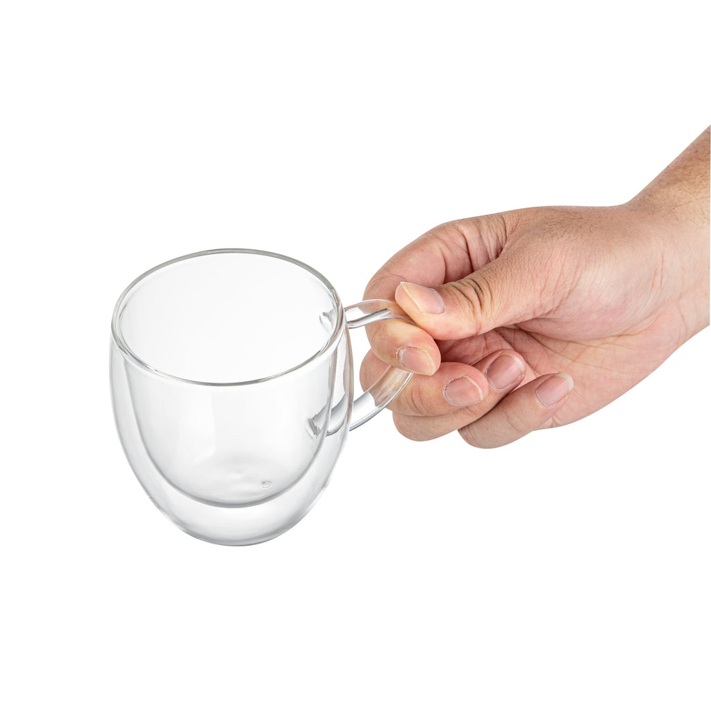 Forma Professional 8 oz Glass Coffee Cup - Double Wall, Borosilicate, with Handle - 3'' x 3'' x 3 1/2'' - 2 count box
