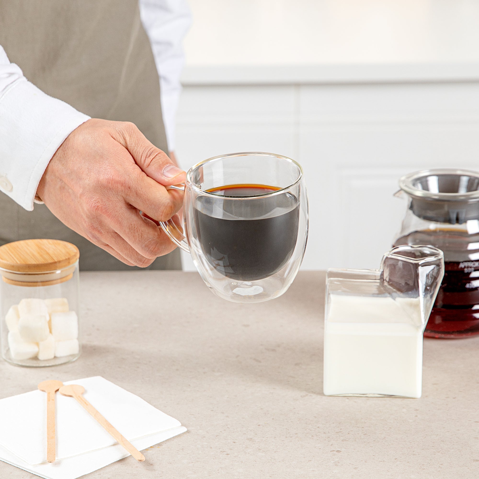 Forma Professional 8 oz Glass Coffee Cup - Double Wall, Borosilicate, with Handle - 3'' x 3'' x 3 1/2'' - 2 count box