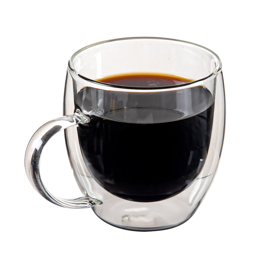 Forma Professional 8 oz Glass Coffee Cup - Double Wall, Borosilicate, with Handle - 3'' x 3'' x 3 1/2'' - 12 count box