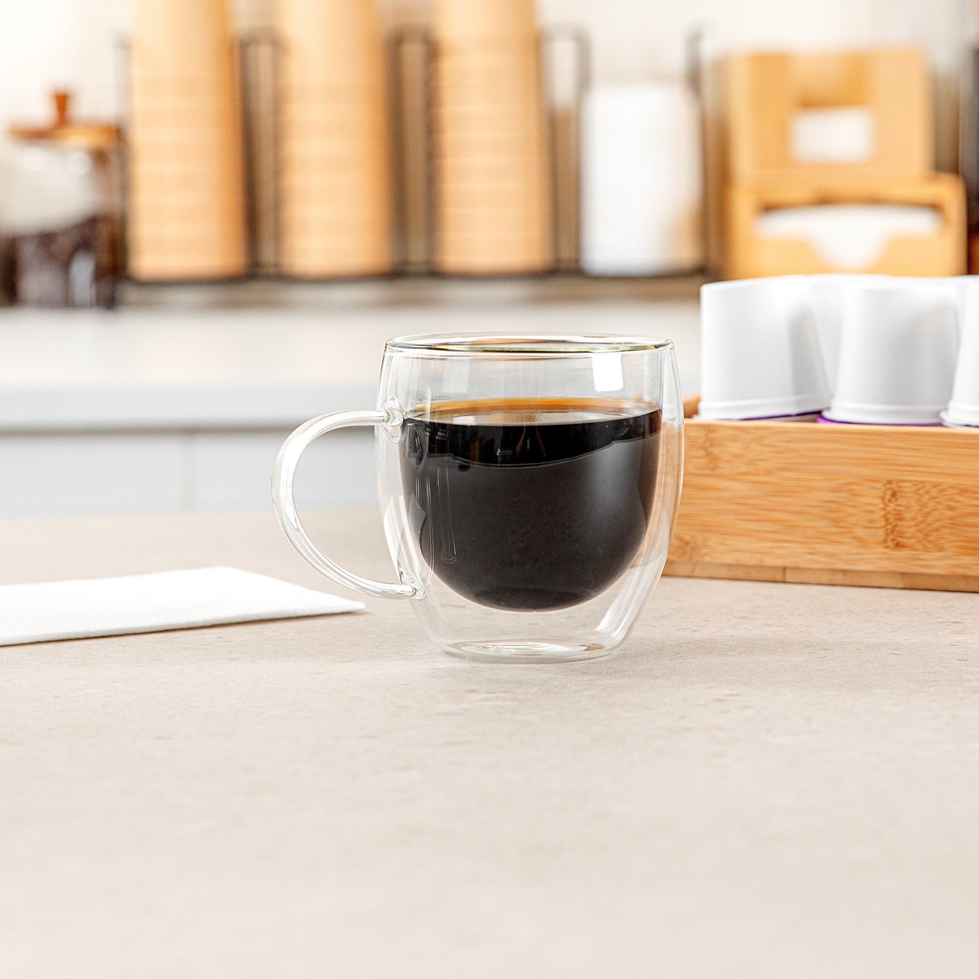Forma Professional 8 oz Glass Coffee Cup - Double Wall, Borosilicate, with Handle - 3'' x 3'' x 3 1/2'' - 12 count box