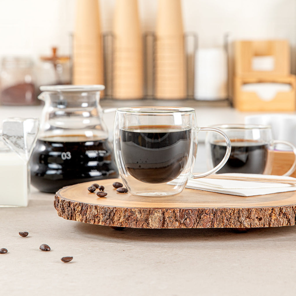 Forma Professional 8 oz Glass Coffee Cup - Double Wall, Borosilicate, with Handle - 3'' x 3'' x 3 1/2'' - 12 count box