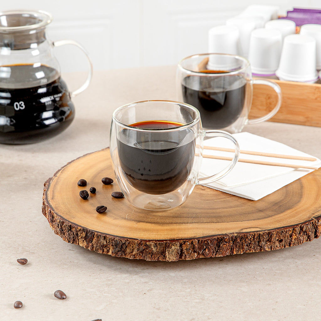 Forma Professional 8 oz Glass Coffee Cup - Double Wall, Borosilicate, with Handle - 3'' x 3'' x 3 1/2'' - 12 count box