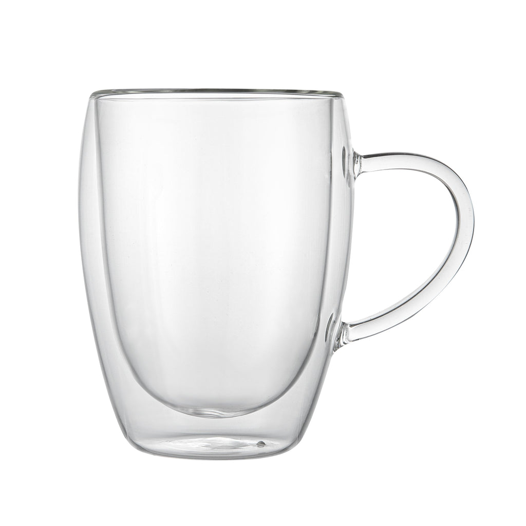 Forma Professional 12 oz Glass Coffee Cup - Double Wall, Borosilicate, with Handle - 3'' x 3'' x 4 1/2'' - 2 count box