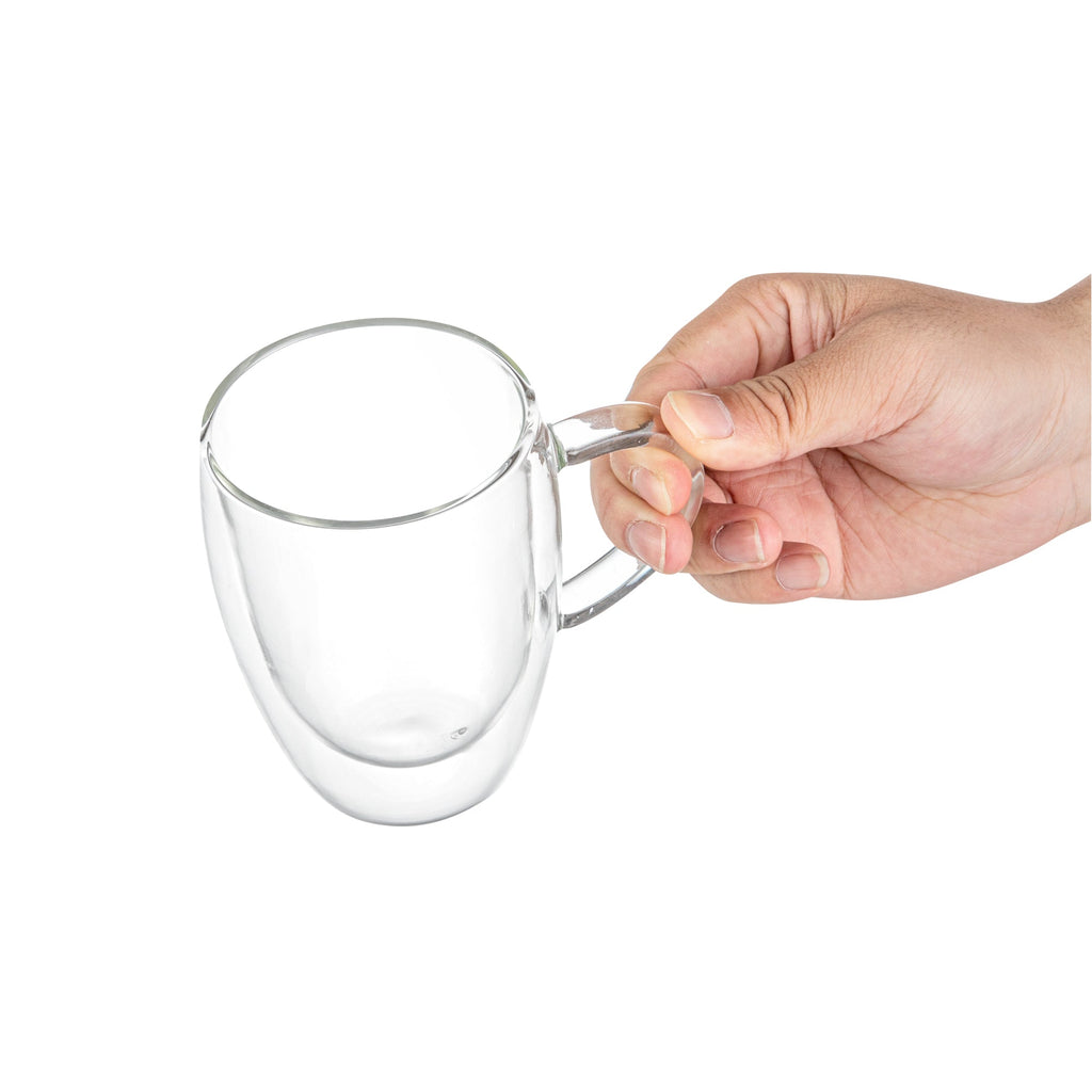Forma Professional 12 oz Glass Coffee Cup - Double Wall, Borosilicate, with Handle - 3'' x 3'' x 4 1/2'' - 2 count box