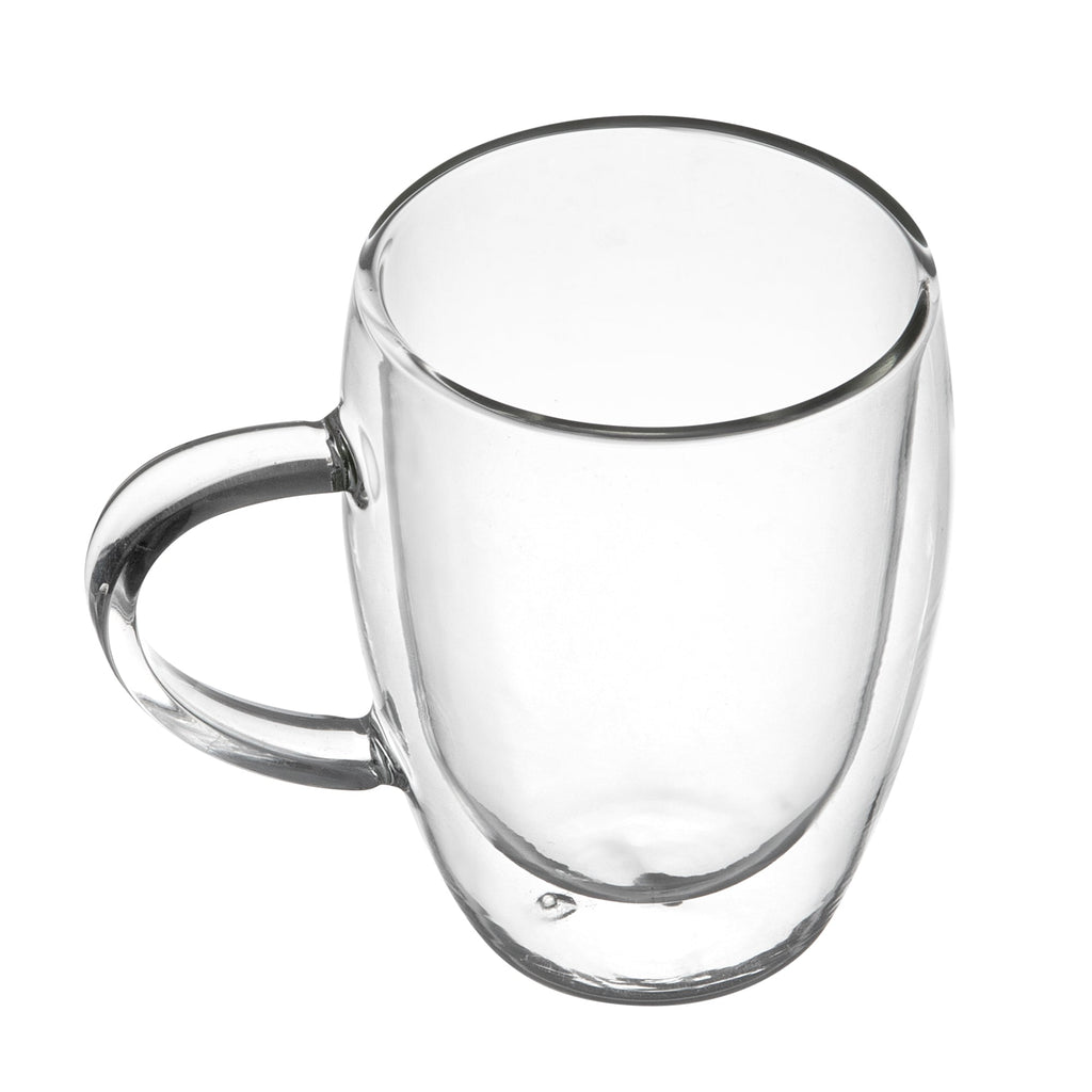 Forma Professional 12 oz Glass Coffee Cup - Double Wall, Borosilicate, with Handle - 3'' x 3'' x 4 1/2'' - 2 count box