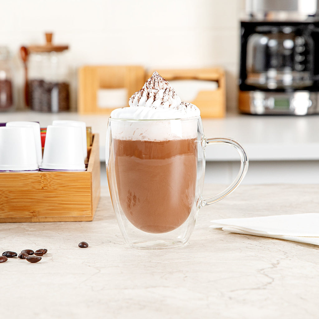 Forma Professional 12 oz Glass Coffee Cup - Double Wall, Borosilicate, with Handle - 3'' x 3'' x 4 1/2'' - 2 count box