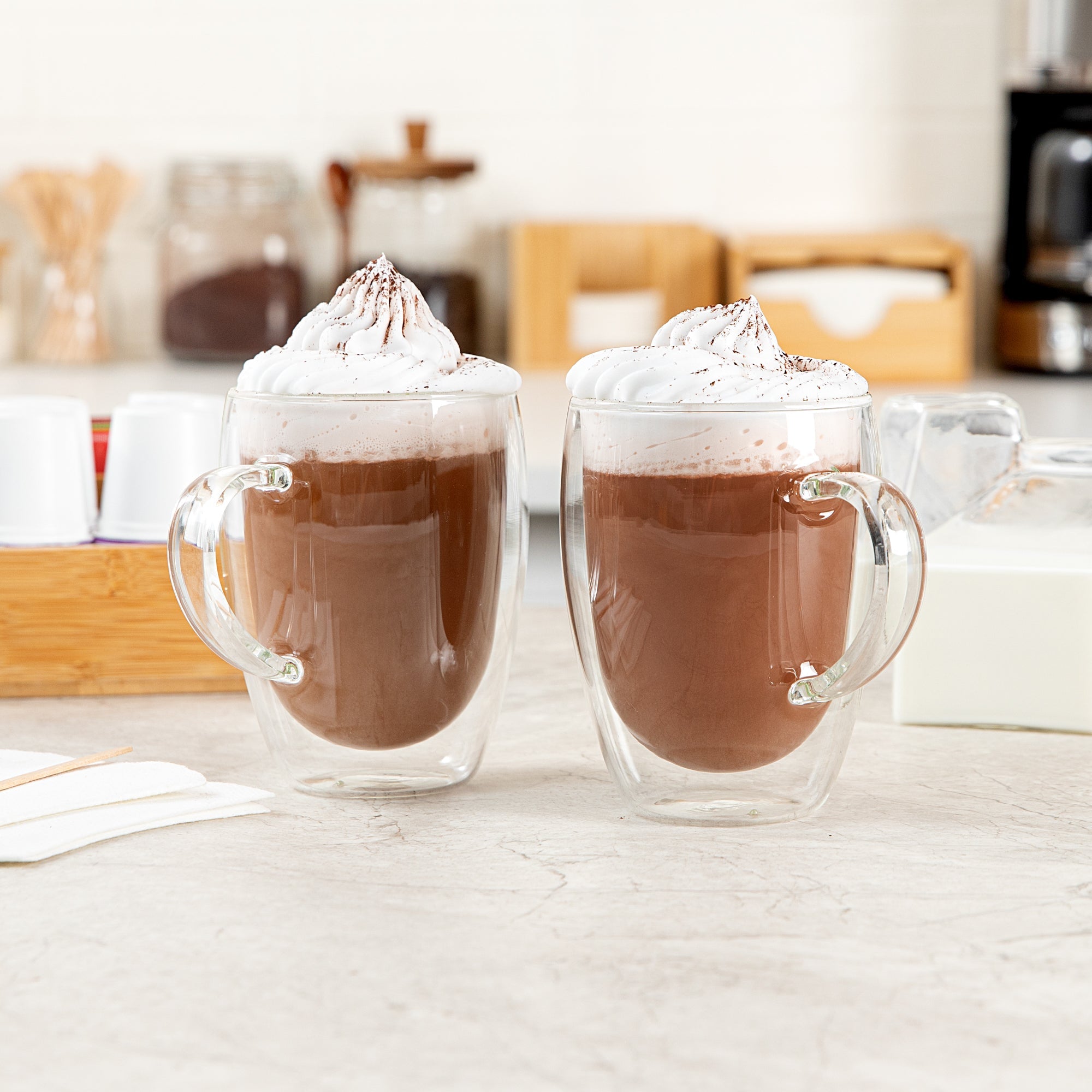 Forma Professional 12 oz Glass Coffee Cup - Double Wall, Borosilicate, with Handle - 3'' x 3'' x 4 1/2'' - 2 count box