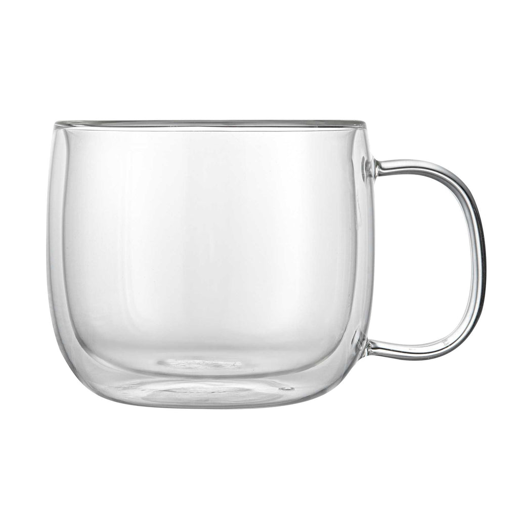 Forma Professional 17 oz Glass Coffee Mug - Double Wall, Borosilicate, with Handle - 5 1/2'' x 5 1/2'' x 3 3/4'' - 2 count box