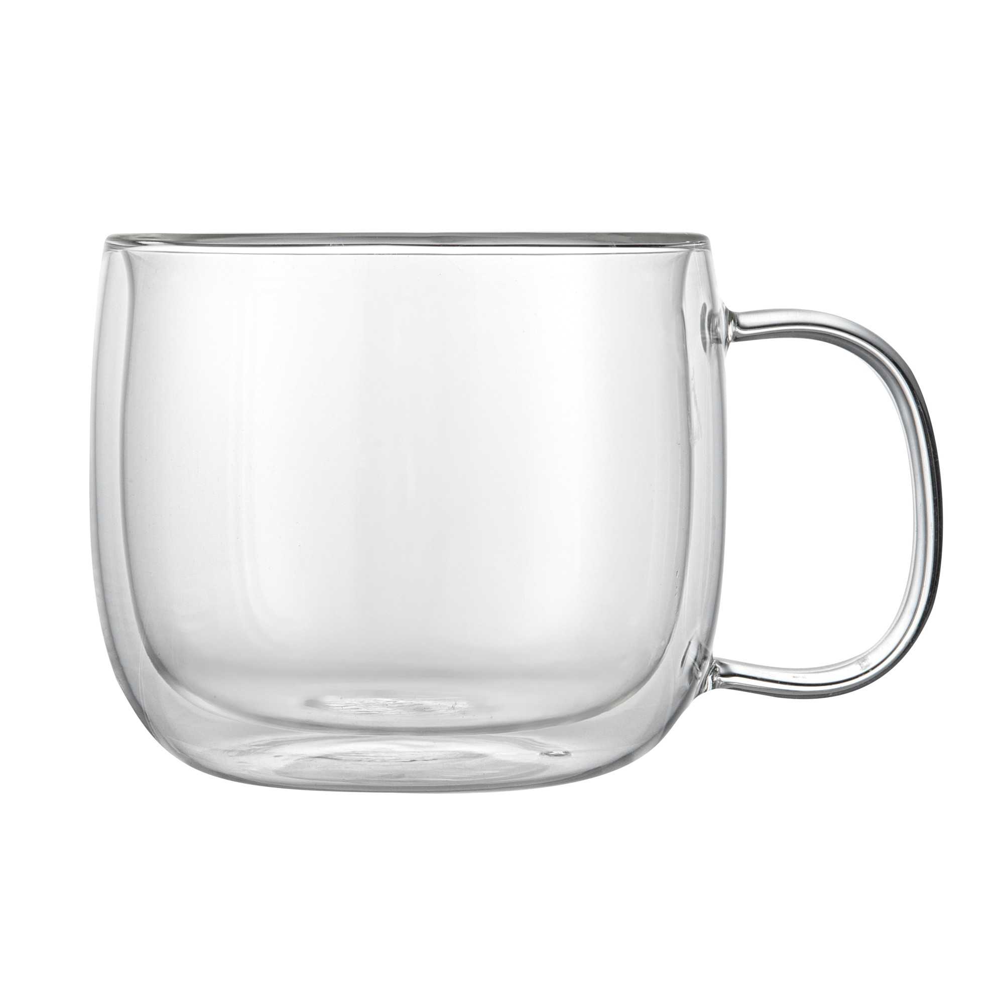 Forma Professional 17 oz Glass Coffee Mug - Double Wall, Borosilicate, with Handle - 5 1/2'' x 5 1/2'' x 3 3/4'' - 2 count box