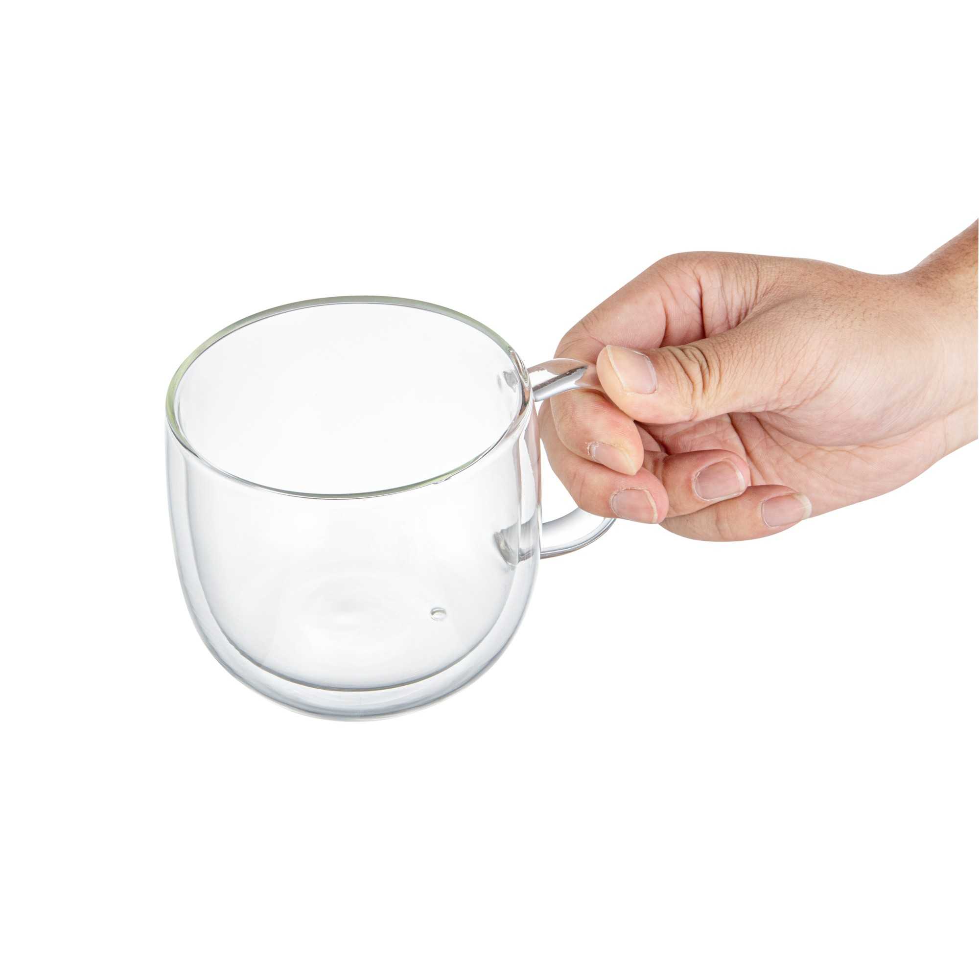 Forma Professional 17 oz Glass Coffee Mug - Double Wall, Borosilicate, with Handle - 5 1/2'' x 5 1/2'' x 3 3/4'' - 2 count box