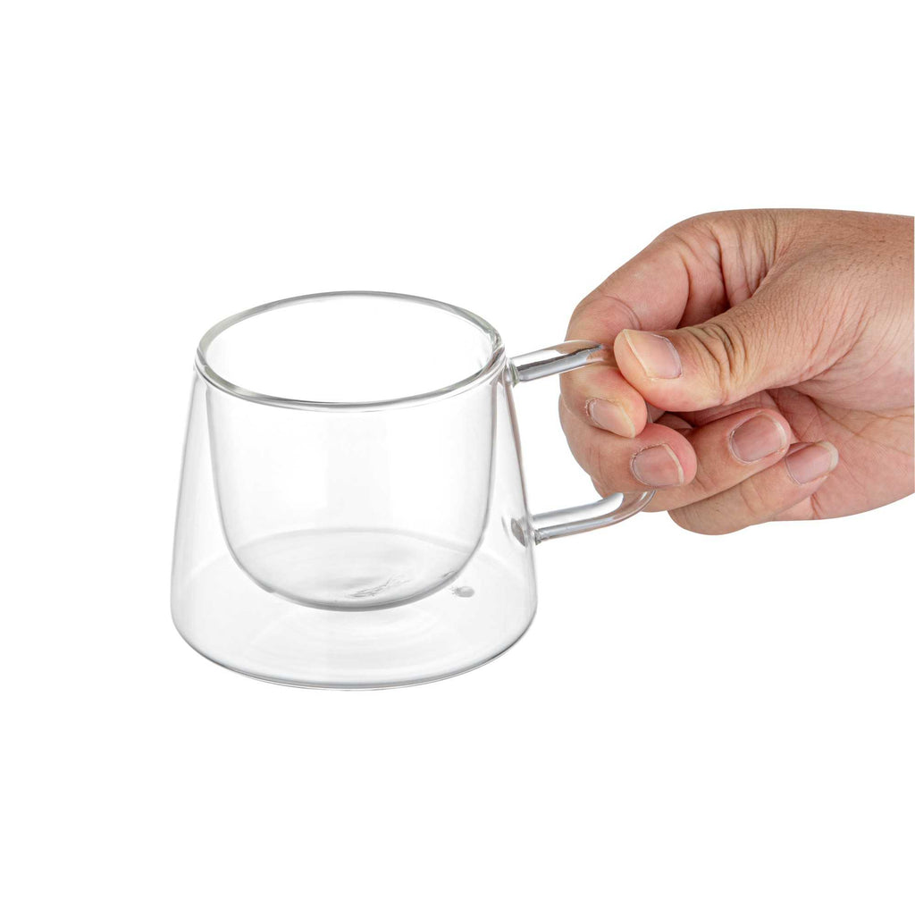 Forma Professional 7 oz Glass Coffee Mug - Double Wall, Borosilicate, with Handle - 3" x 3" x 2 3/4" - 2 count box