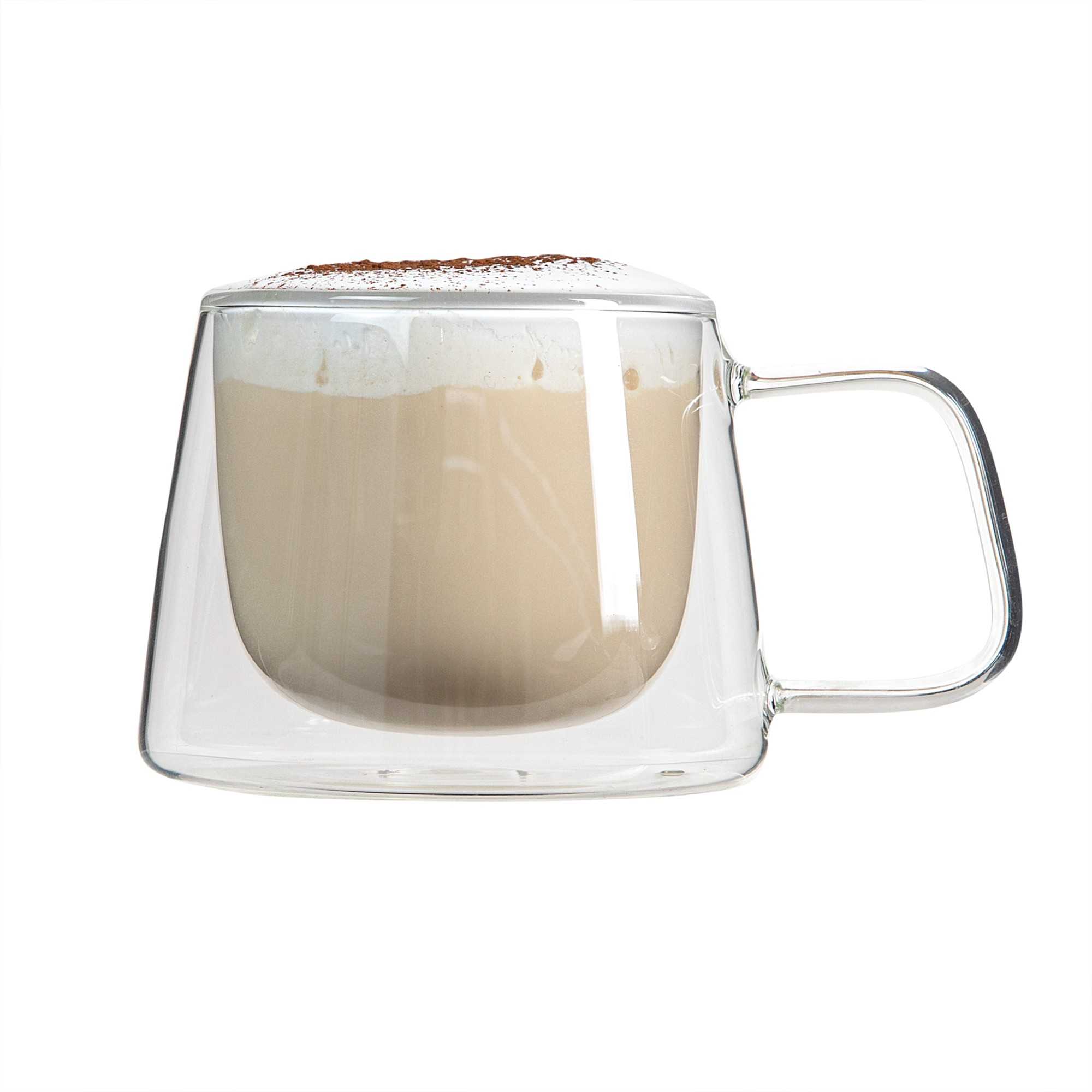 Forma Professional 7 oz Glass Coffee Mug - Double Wall, Borosilicate, with Handle - 3" x 3" x 2 3/4" - 12 count box