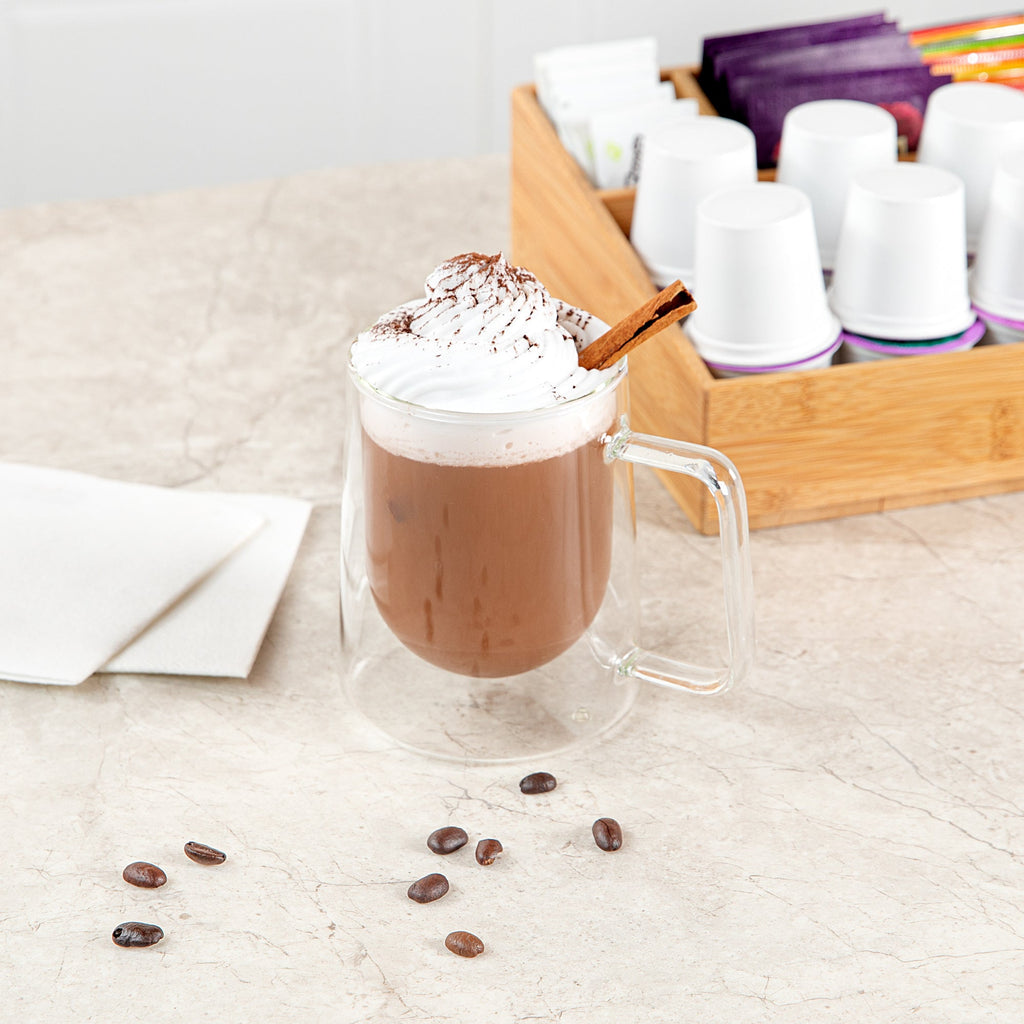 Forma Professional 10 oz Glass Coffee Mug - Double Wall, Borosilicate, with Handle - 3'' x 3'' x 4 1/4'' - 2 count box